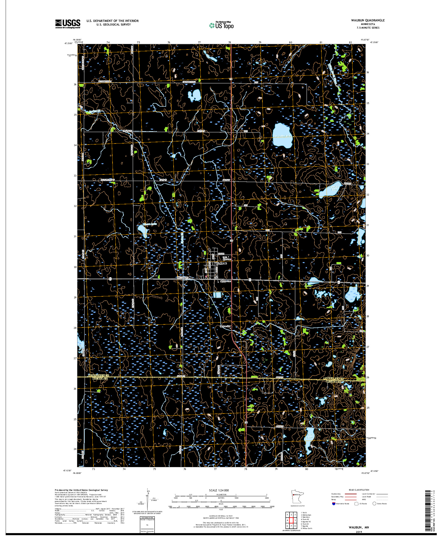 USGS US TOPO 7.5-MINUTE MAP FOR WAUBUN, MN 2019