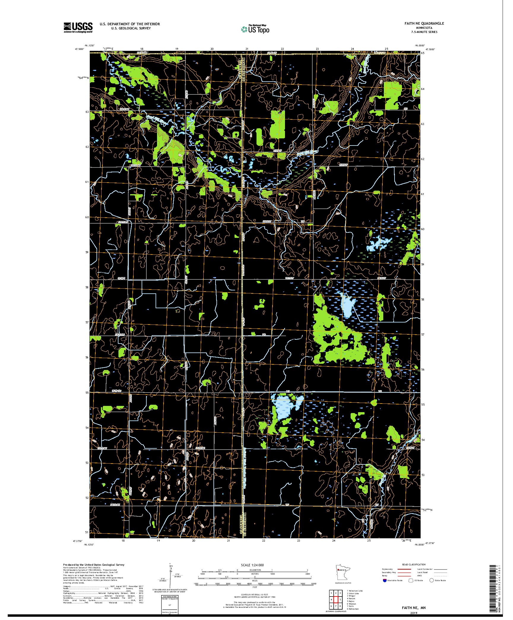 USGS US TOPO 7.5-MINUTE MAP FOR FAITH NE, MN 2019