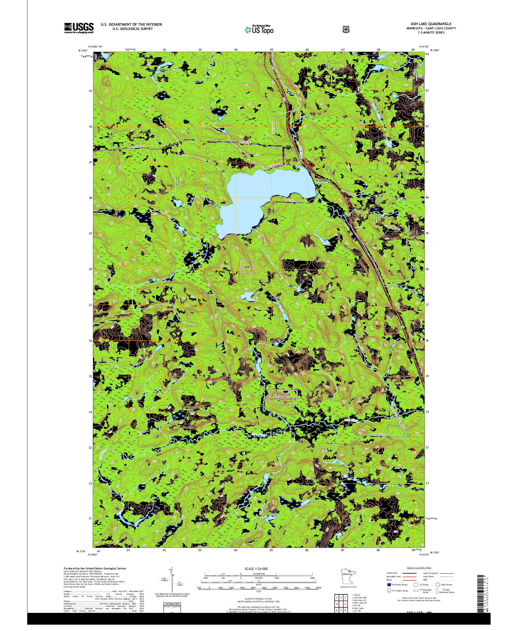 USGS US TOPO 7.5-MINUTE MAP FOR ASH LAKE, MN 2019