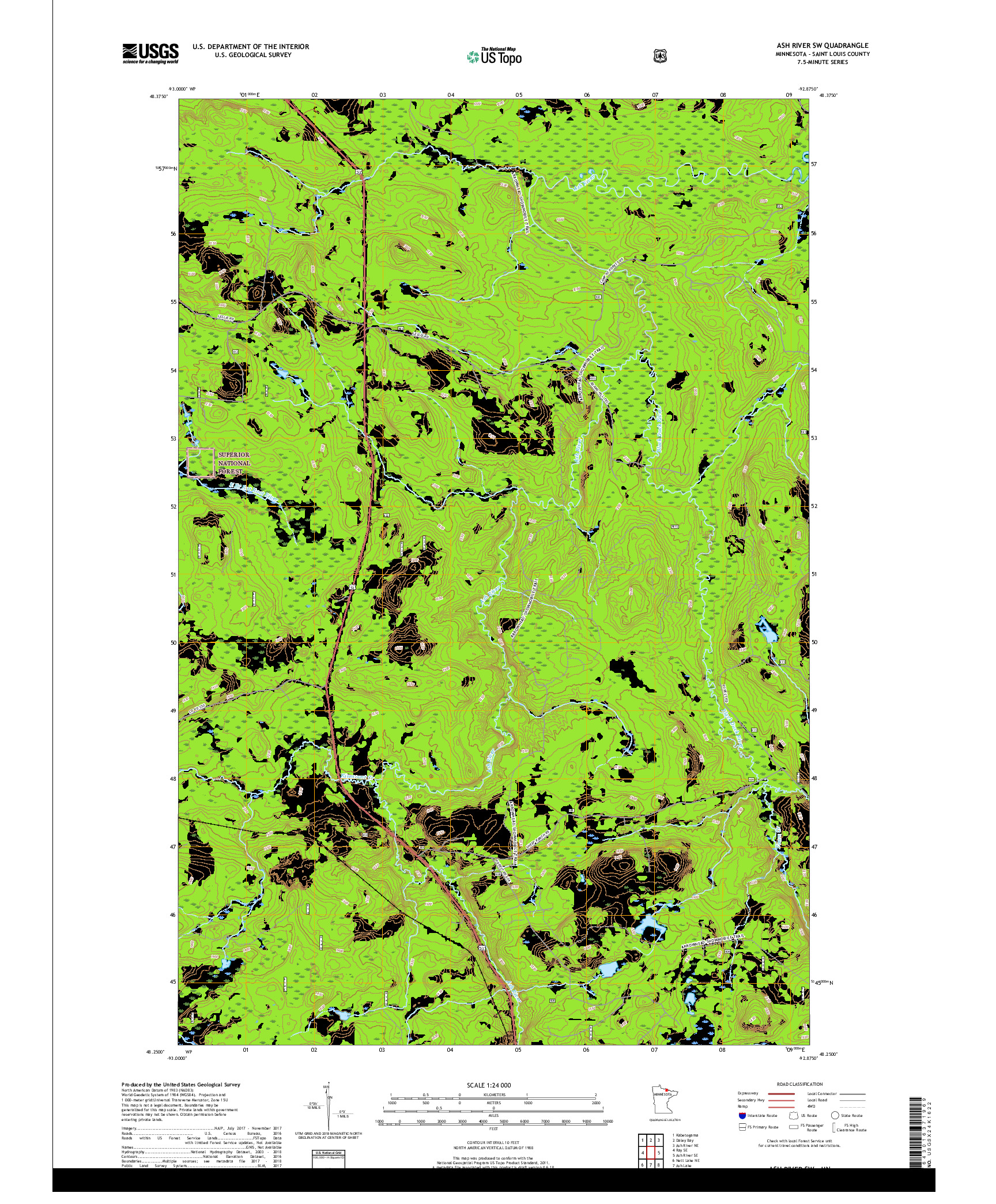 USGS US TOPO 7.5-MINUTE MAP FOR ASH RIVER SW, MN 2019