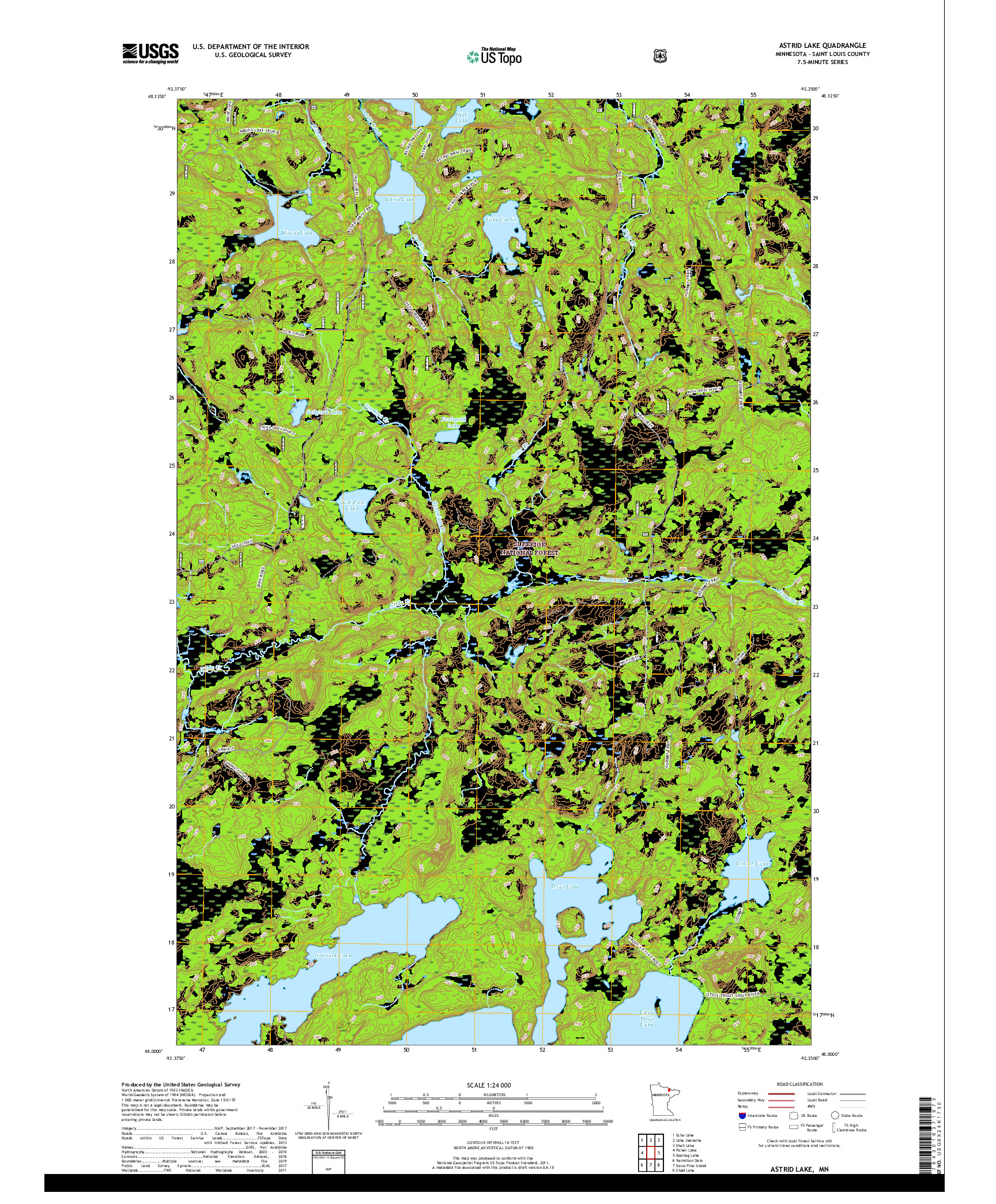 USGS US TOPO 7.5-MINUTE MAP FOR ASTRID LAKE, MN 2019