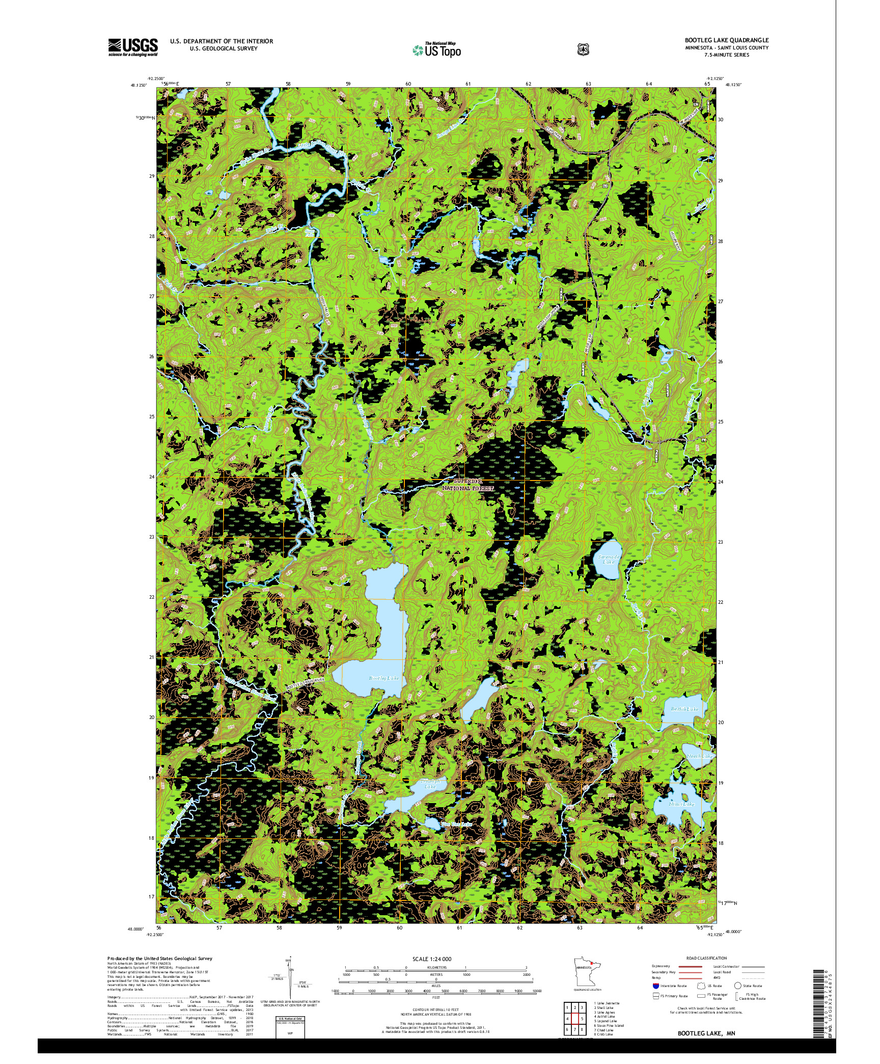 USGS US TOPO 7.5-MINUTE MAP FOR BOOTLEG LAKE, MN 2019