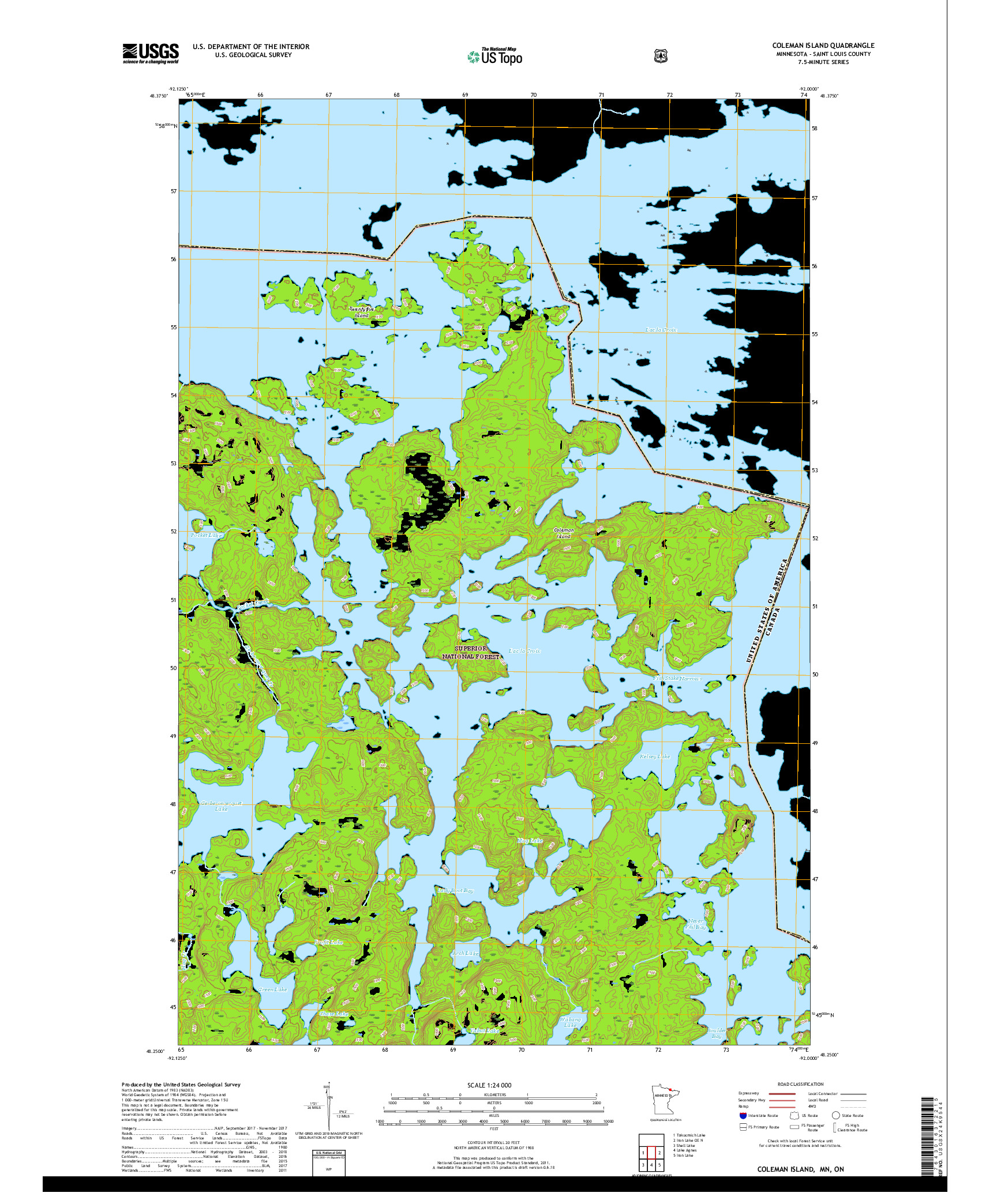 USGS US TOPO 7.5-MINUTE MAP FOR COLEMAN ISLAND, MN,ON 2019