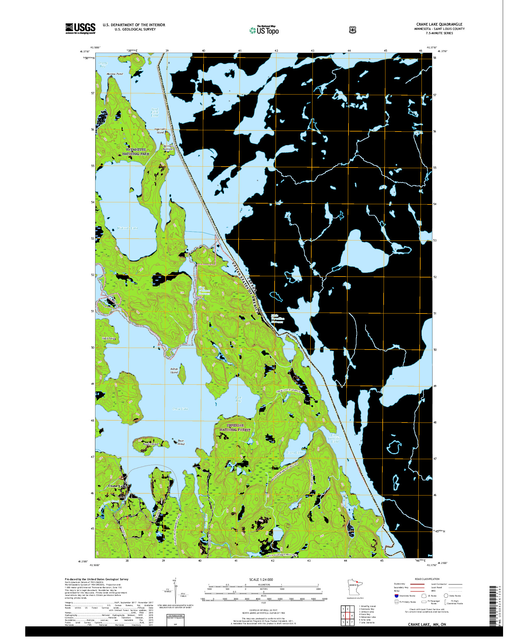 USGS US TOPO 7.5-MINUTE MAP FOR CRANE LAKE, MN,ON 2019