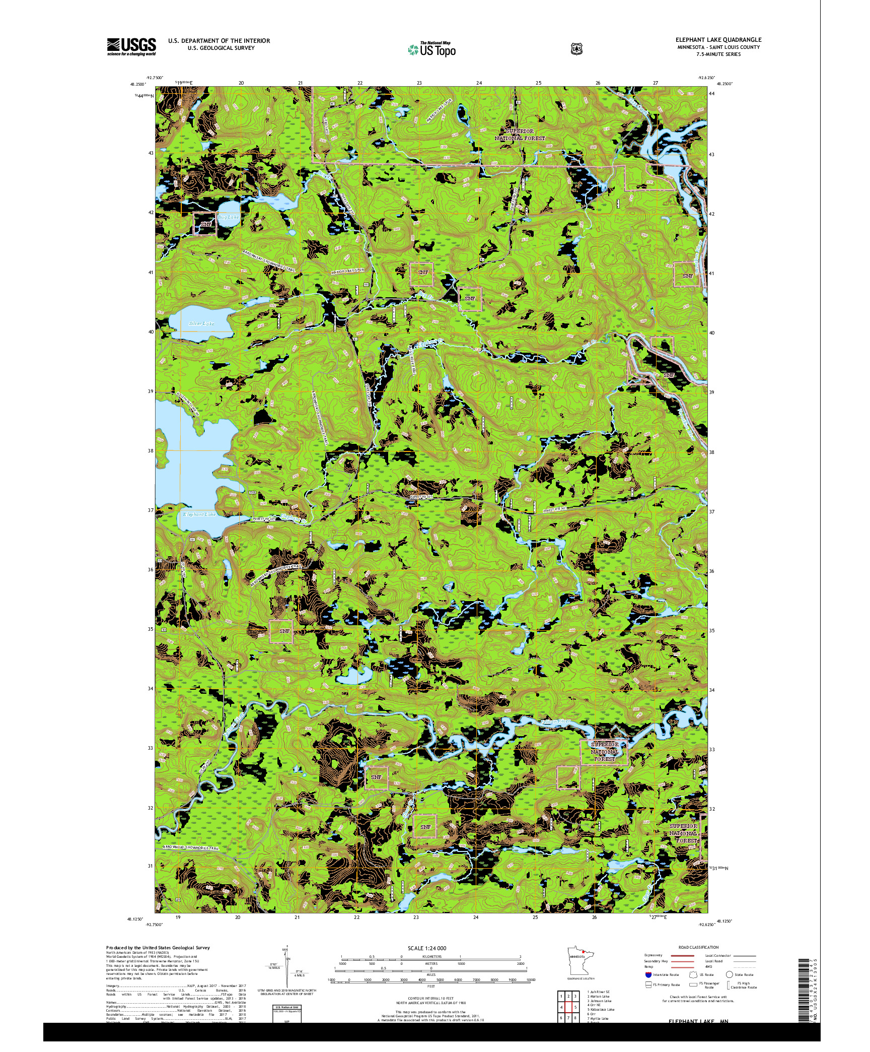 USGS US TOPO 7.5-MINUTE MAP FOR ELEPHANT LAKE, MN 2019