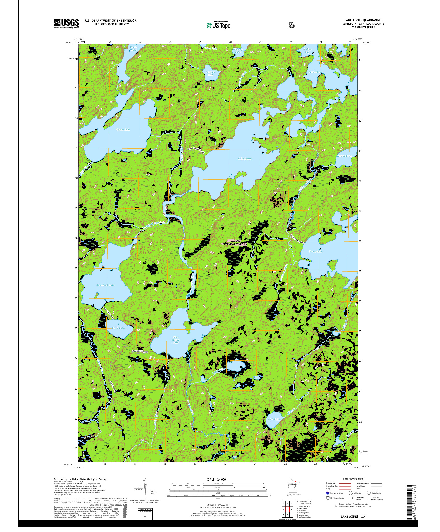 USGS US TOPO 7.5-MINUTE MAP FOR LAKE AGNES, MN 2019