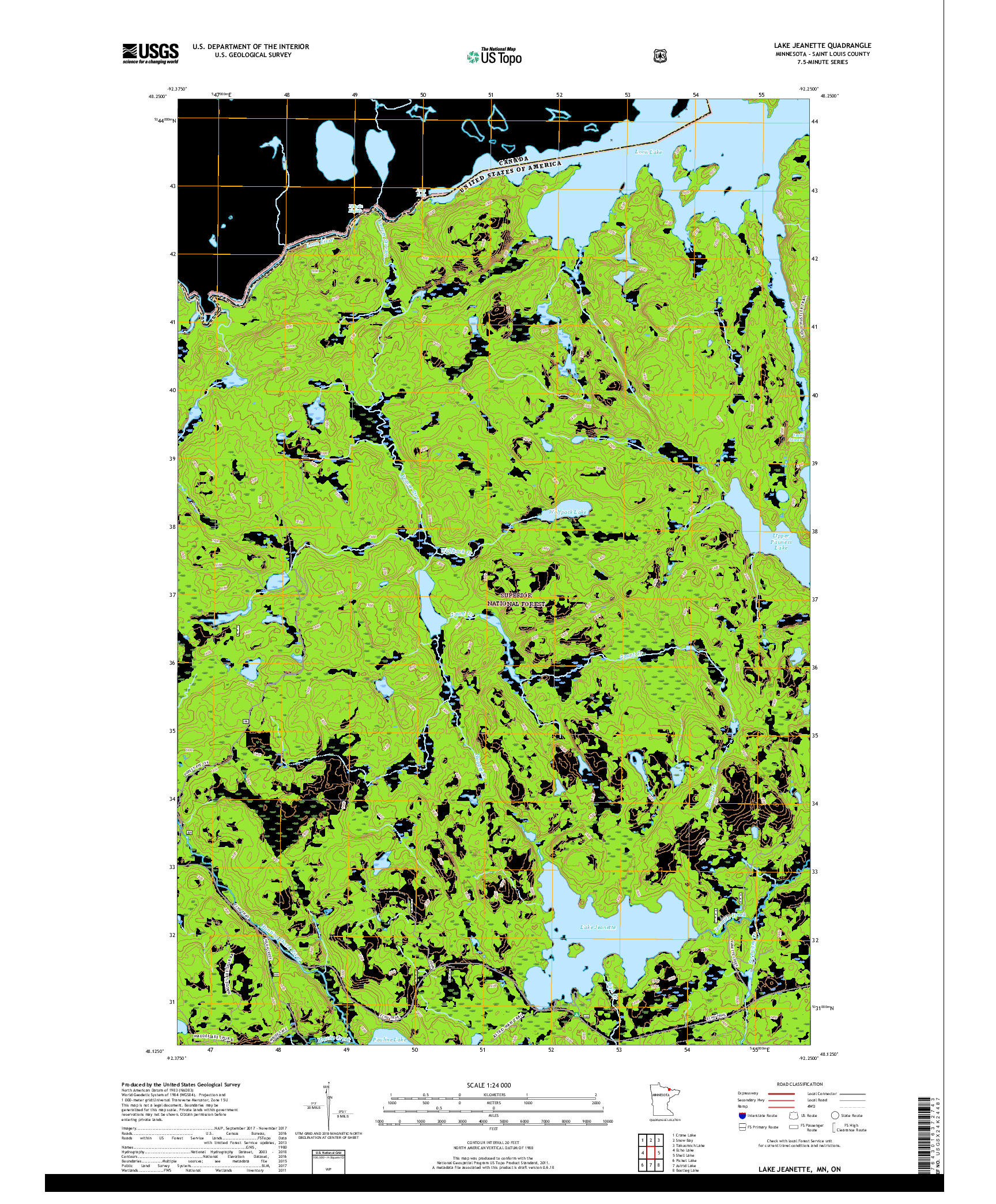 USGS US TOPO 7.5-MINUTE MAP FOR LAKE JEANETTE, MN,ON 2019