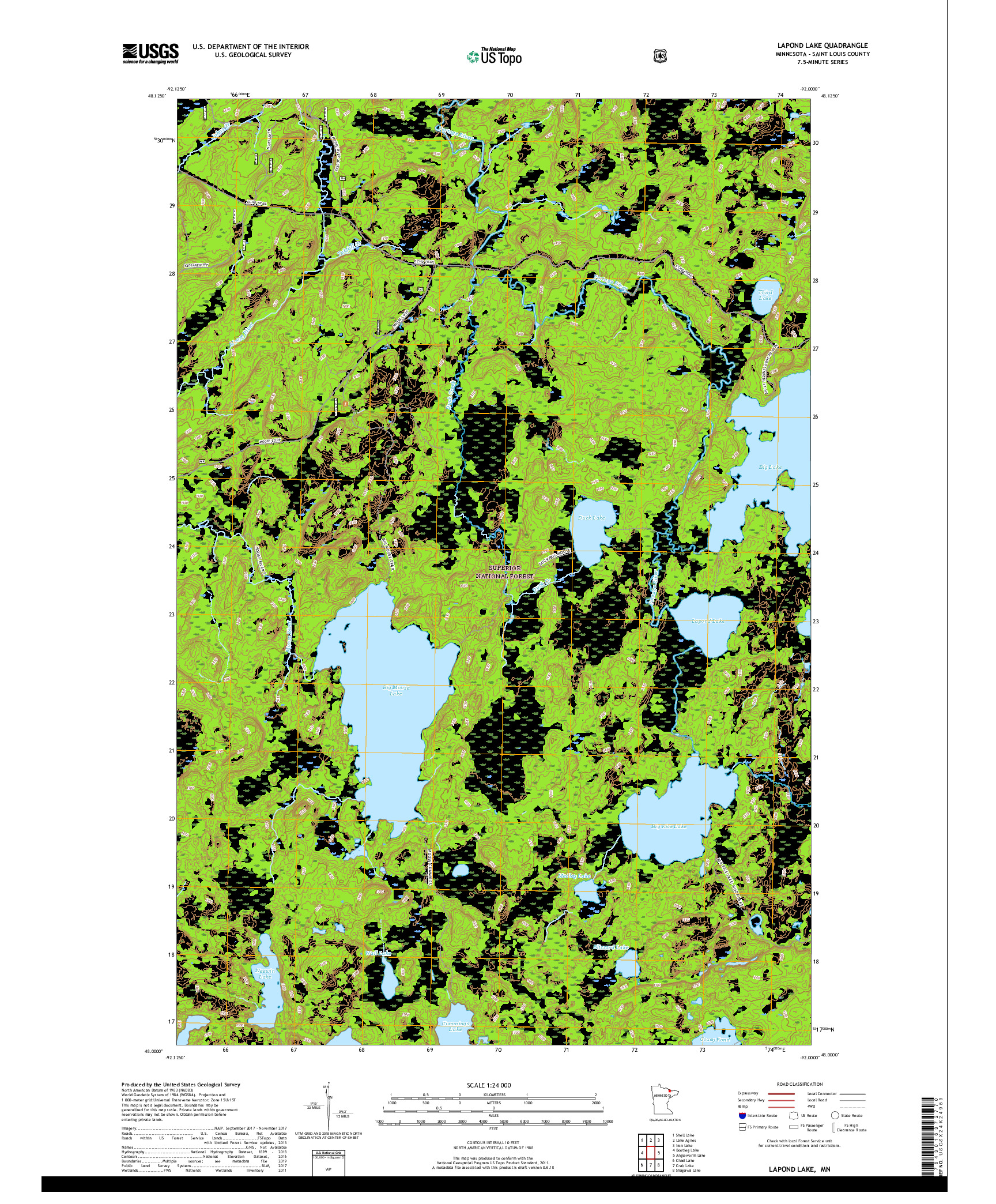 USGS US TOPO 7.5-MINUTE MAP FOR LAPOND LAKE, MN 2019