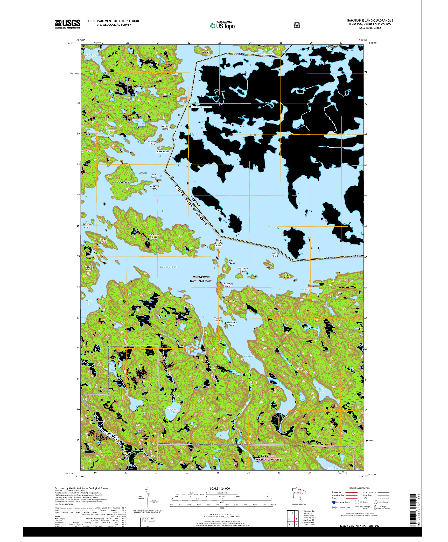 USGS US TOPO 7.5-MINUTE MAP FOR NAMAKAN ISLAND, MN,ON 2019