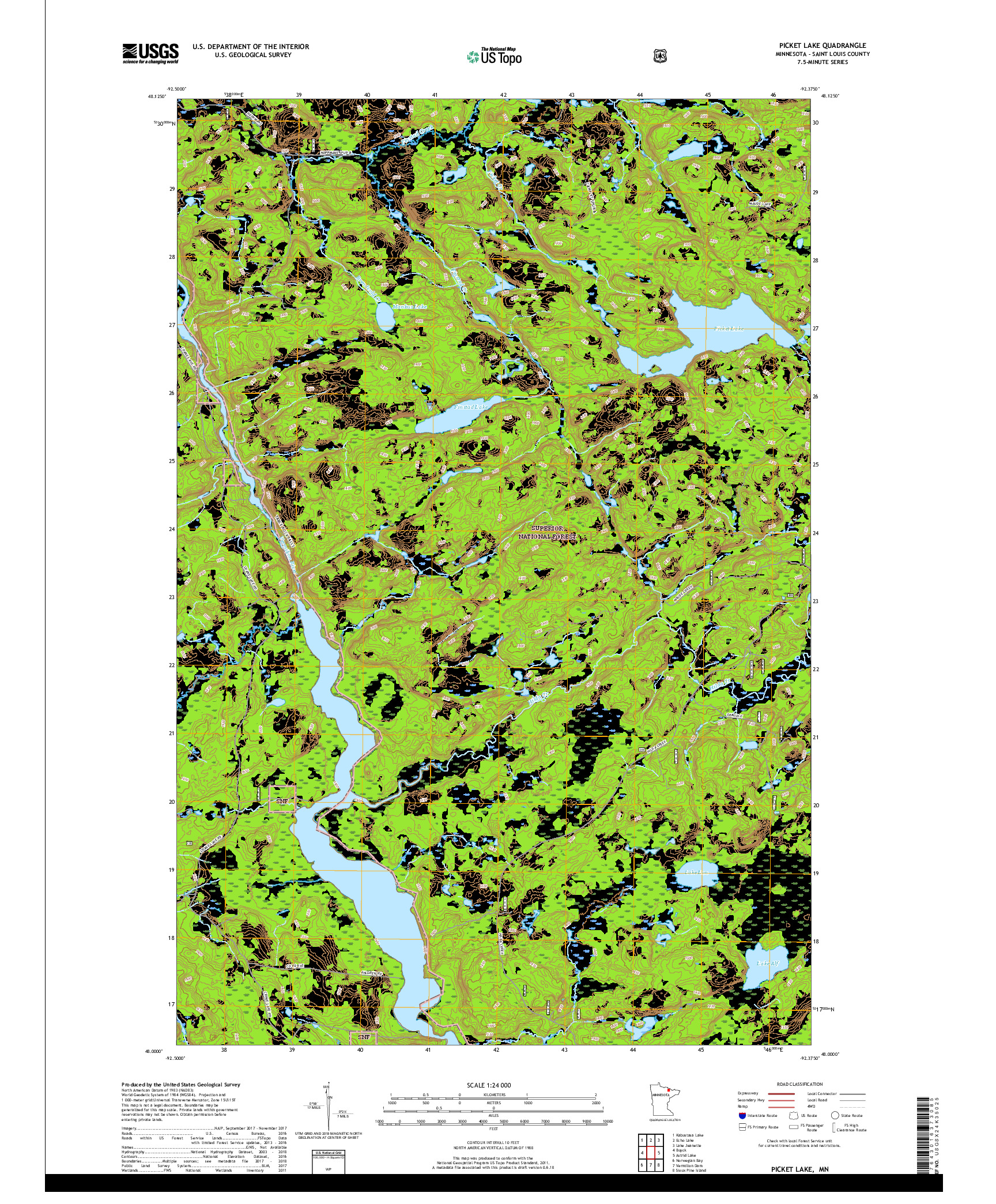 USGS US TOPO 7.5-MINUTE MAP FOR PICKET LAKE, MN 2019