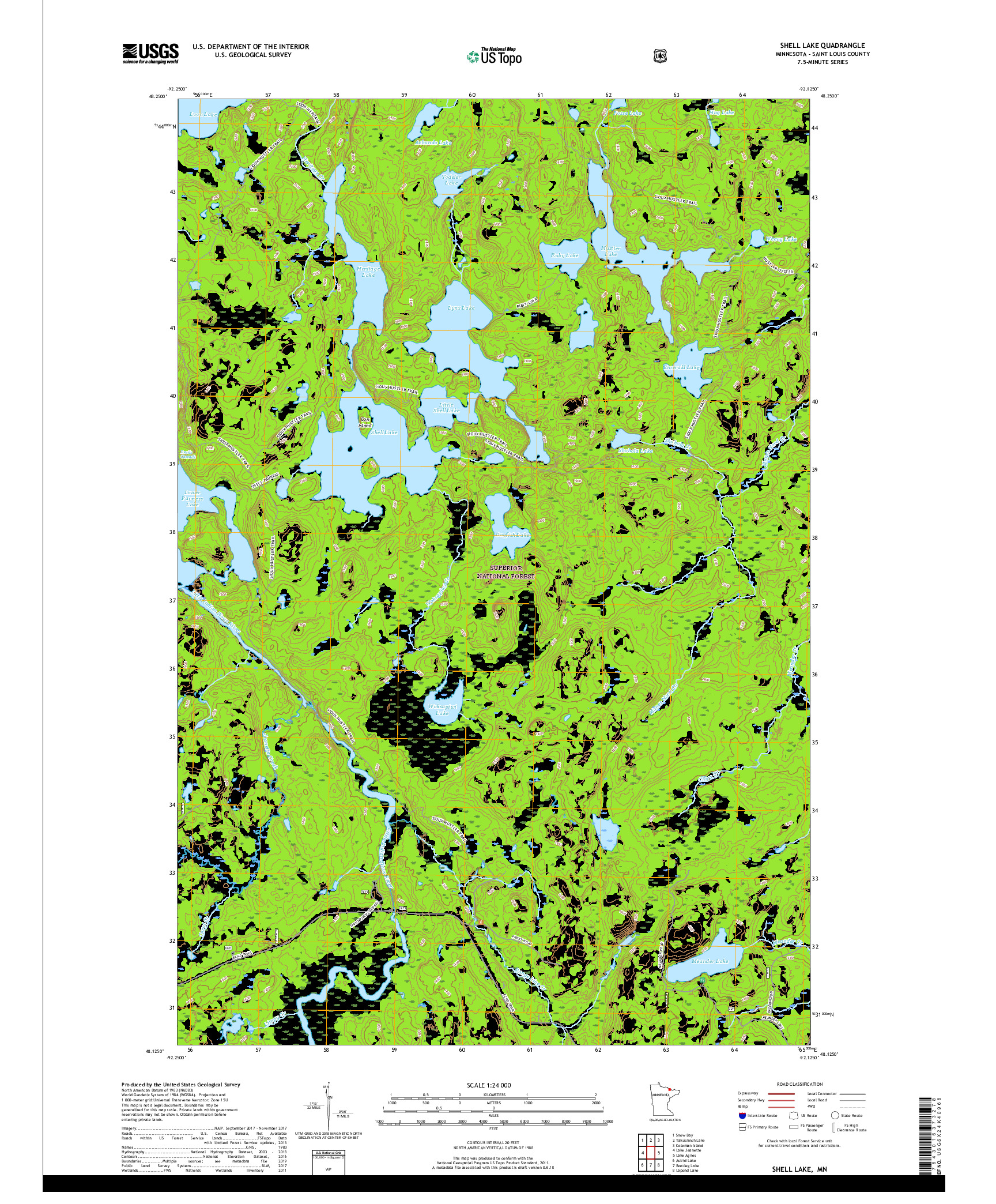 USGS US TOPO 7.5-MINUTE MAP FOR SHELL LAKE, MN 2019