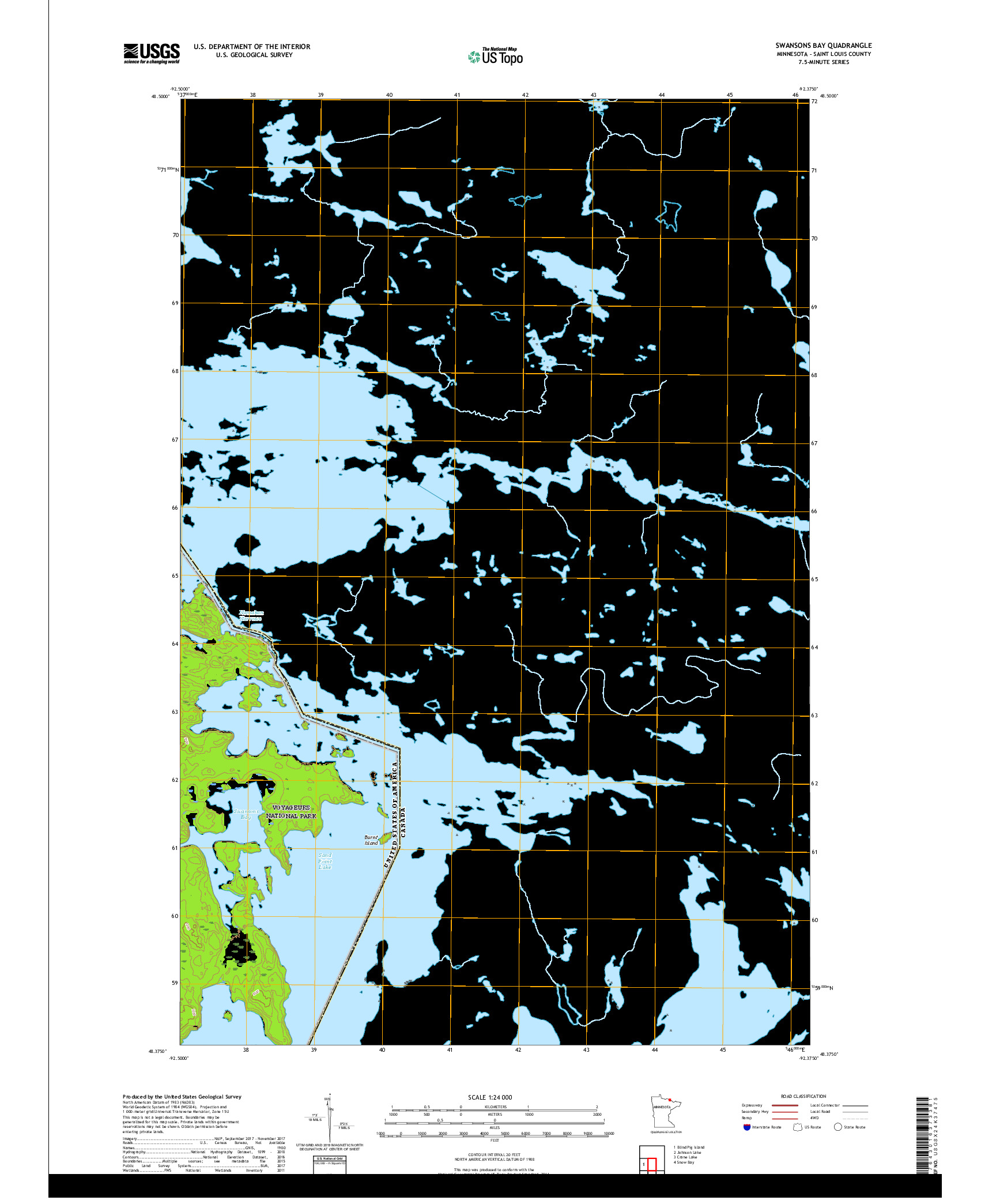 USGS US TOPO 7.5-MINUTE MAP FOR SWANSONS BAY, MN,ON 2019