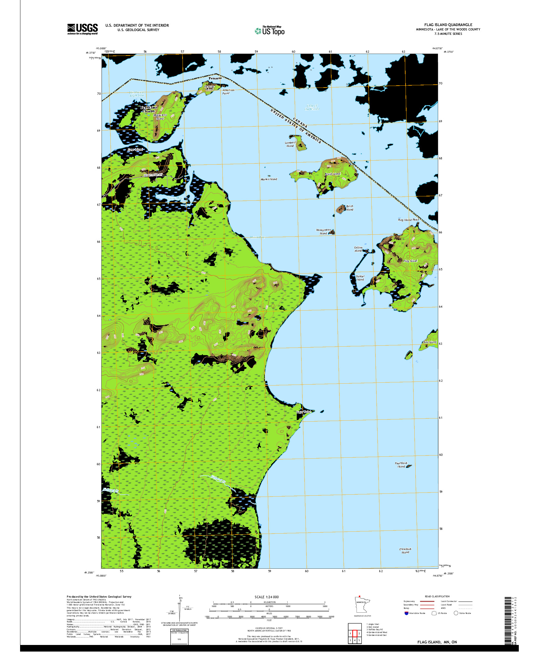 USGS US TOPO 7.5-MINUTE MAP FOR FLAG ISLAND, MN,ON 2019