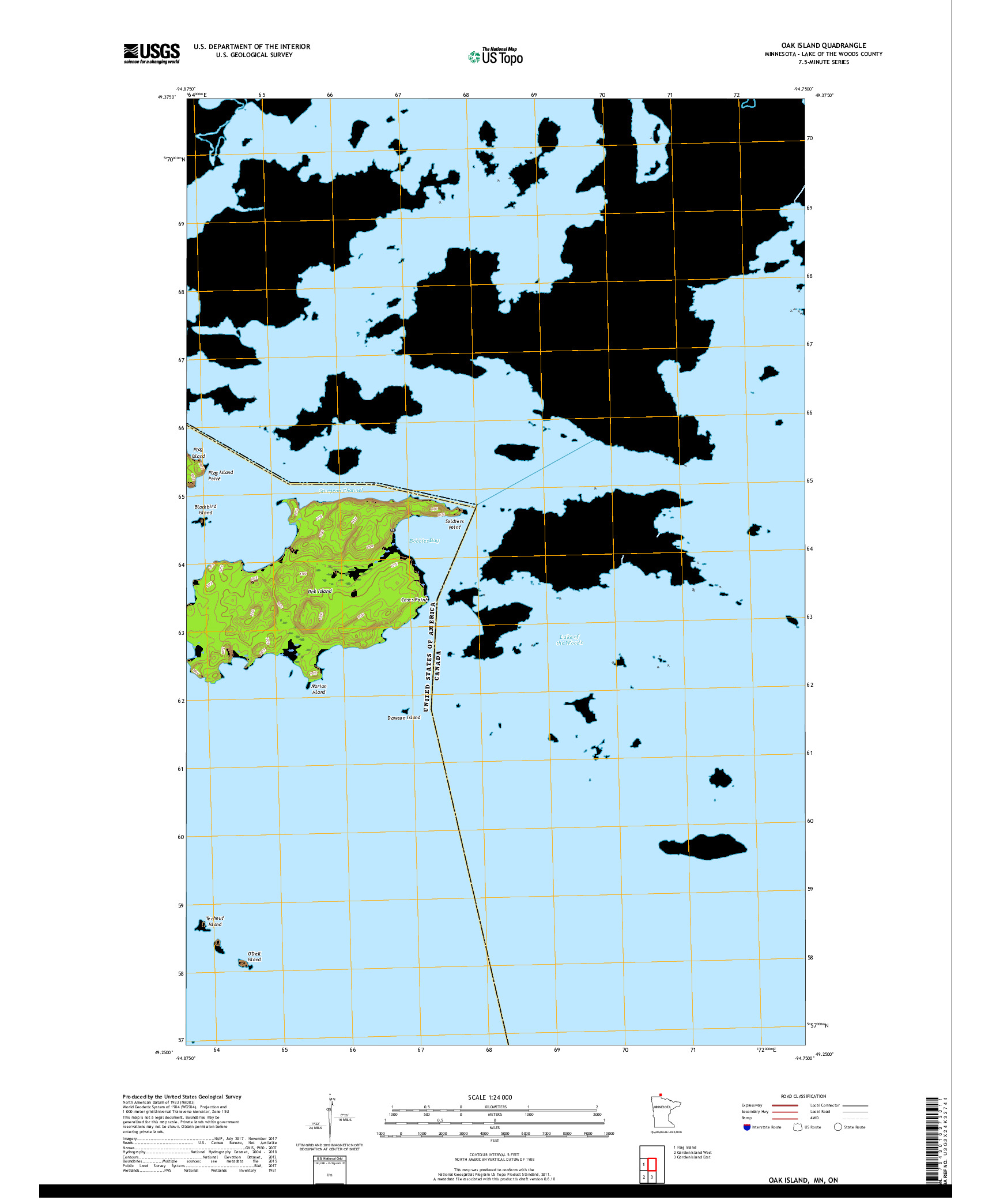 USGS US TOPO 7.5-MINUTE MAP FOR OAK ISLAND, MN,ON 2019