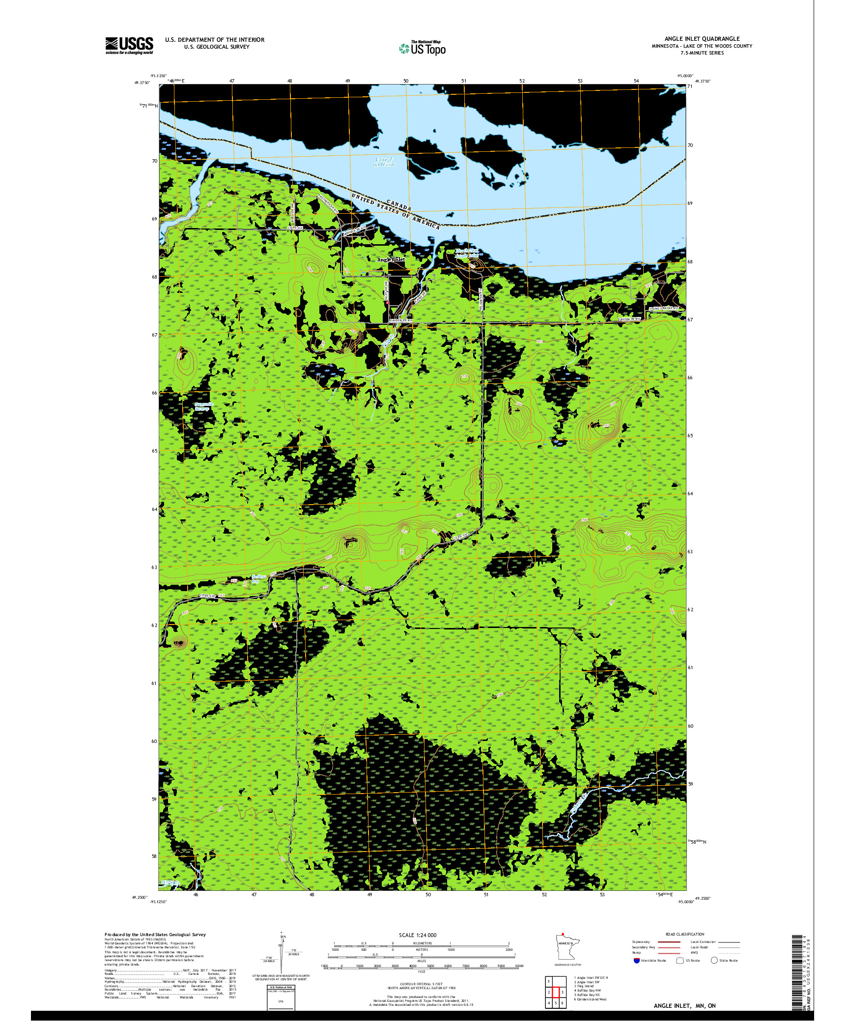 USGS US TOPO 7.5-MINUTE MAP FOR ANGLE INLET, MN,ON 2019