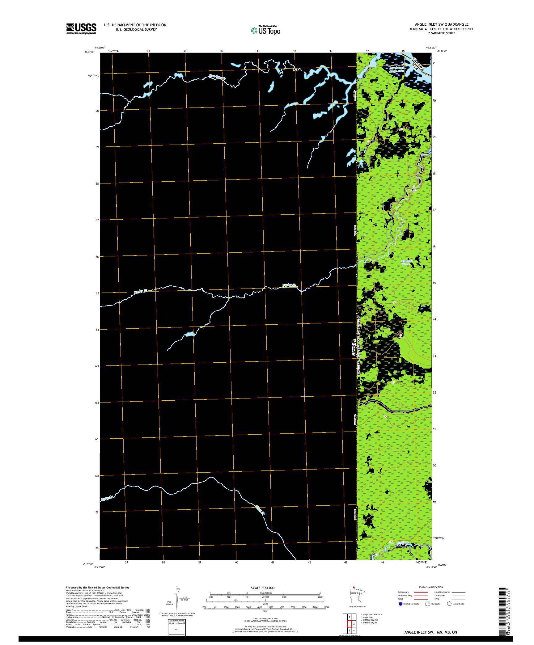 USGS US TOPO 7.5-MINUTE MAP FOR ANGLE INLET SW, MN,MB,ON 2019