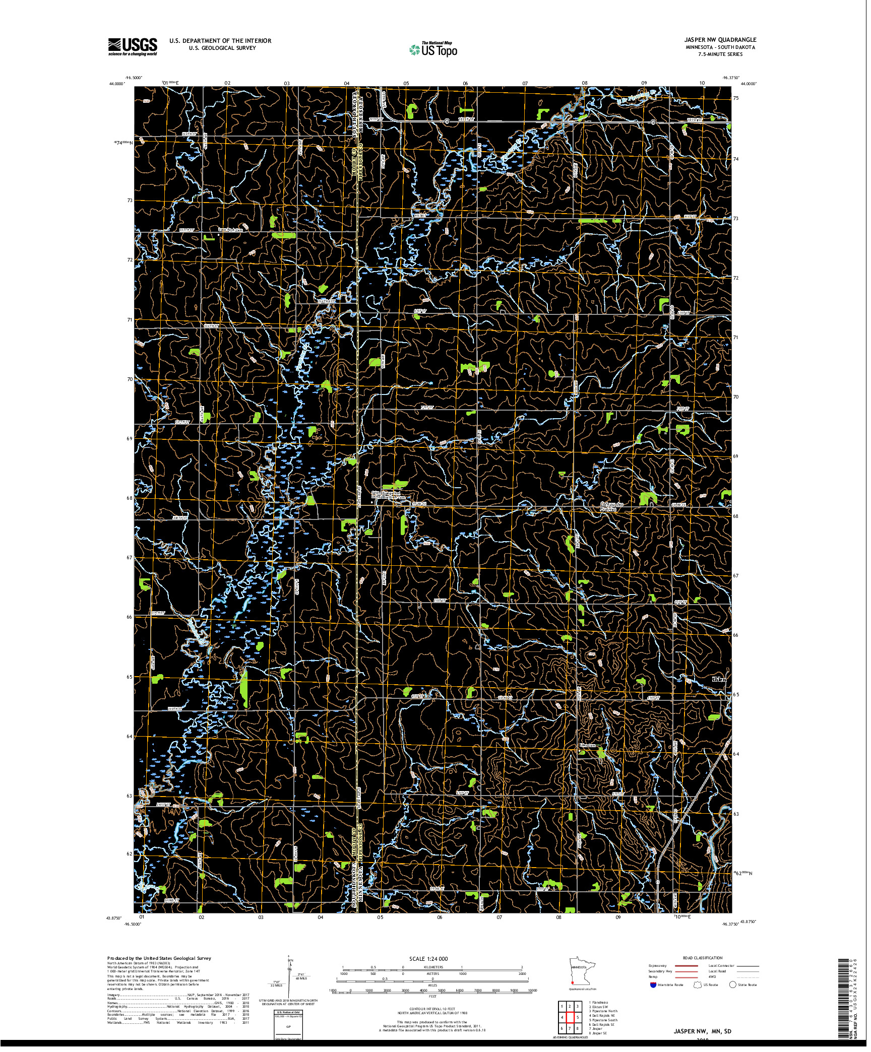 USGS US TOPO 7.5-MINUTE MAP FOR JASPER NW, MN,SD 2019