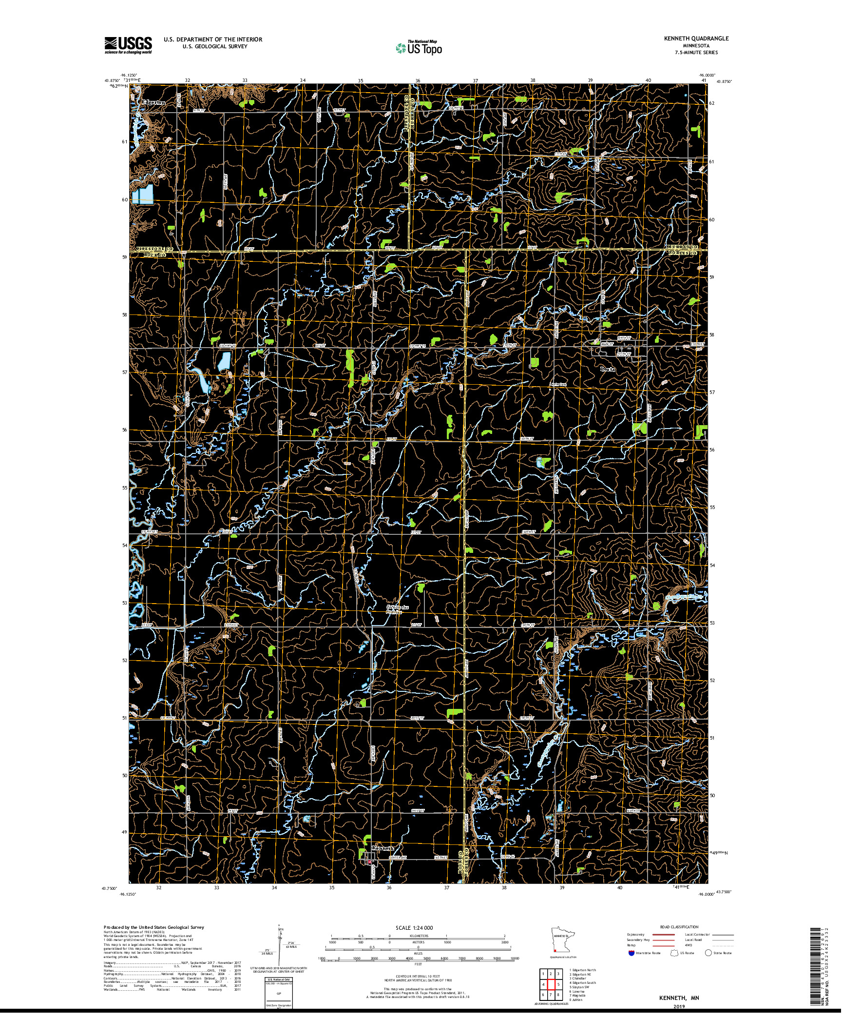 USGS US TOPO 7.5-MINUTE MAP FOR KENNETH, MN 2019