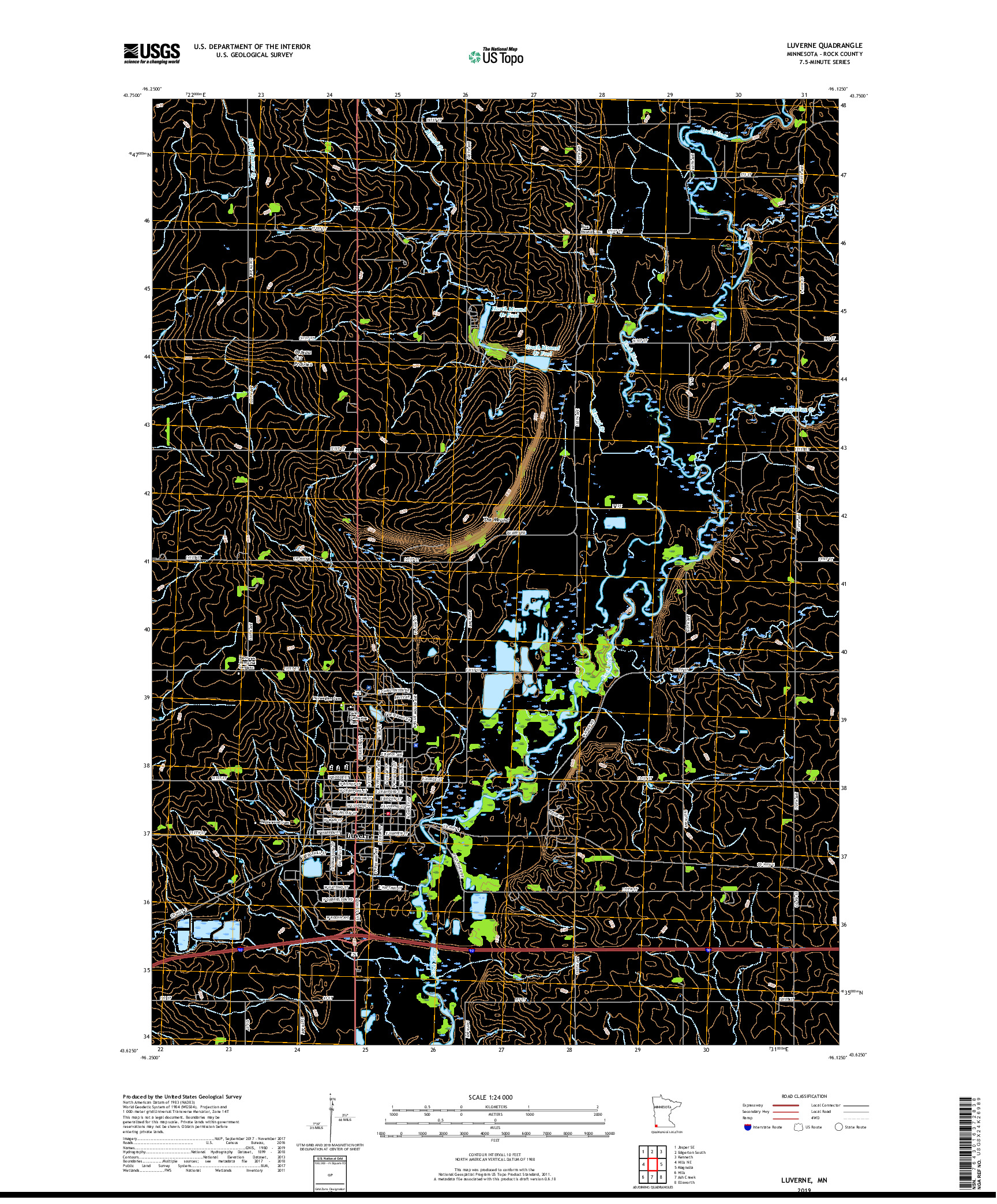 USGS US TOPO 7.5-MINUTE MAP FOR LUVERNE, MN 2019
