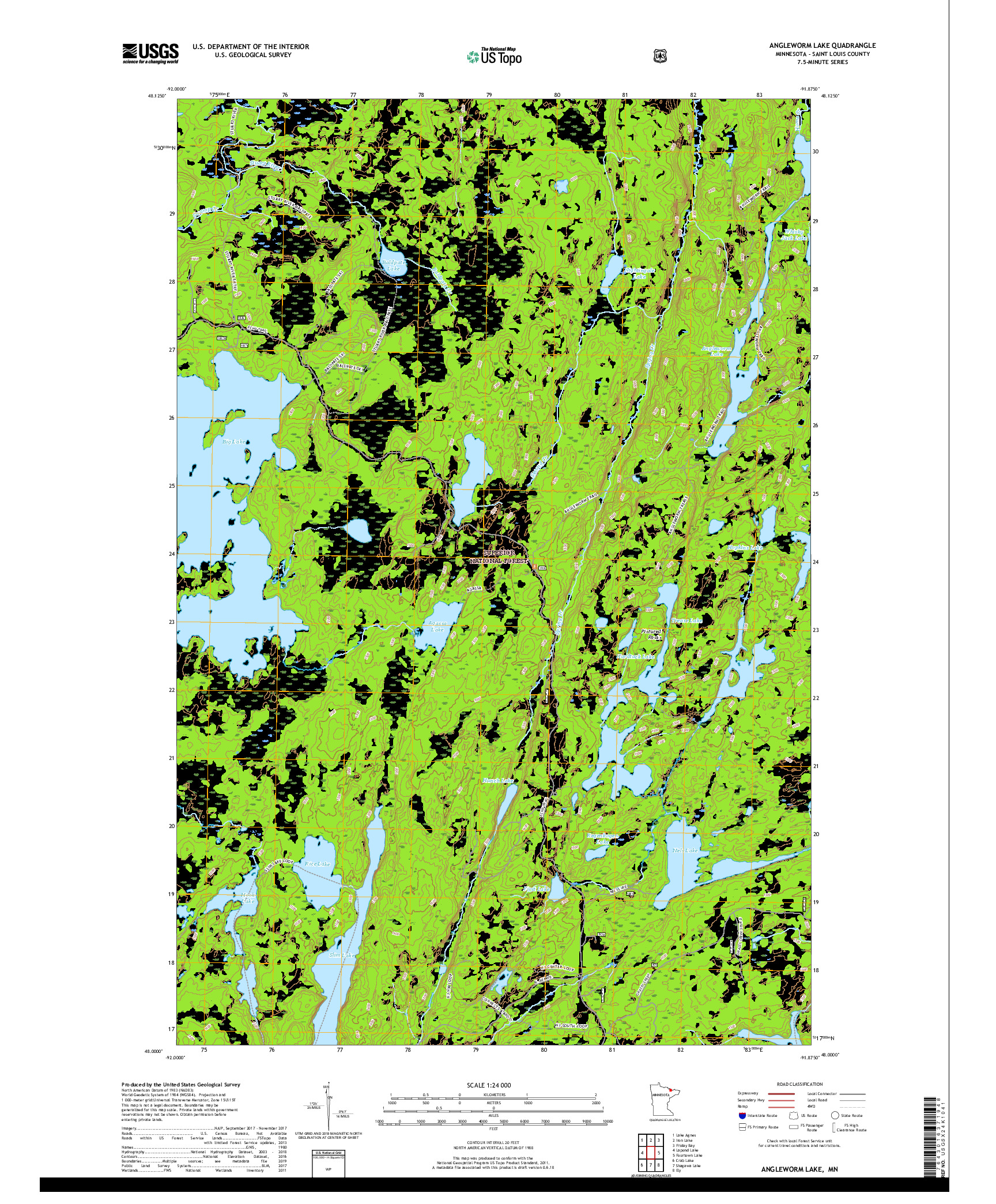 USGS US TOPO 7.5-MINUTE MAP FOR ANGLEWORM LAKE, MN 2019