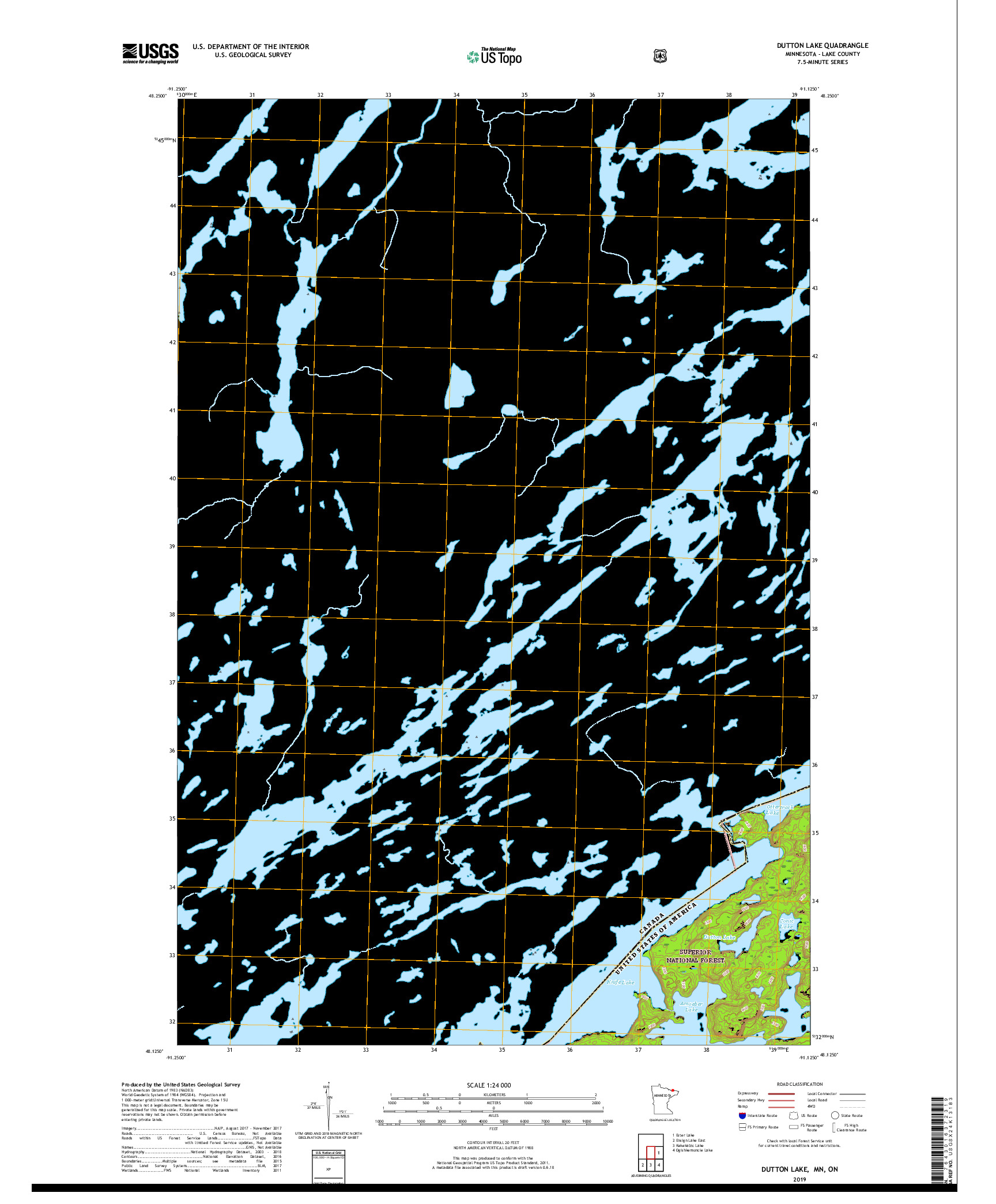 USGS US TOPO 7.5-MINUTE MAP FOR DUTTON LAKE, MN,ON 2019