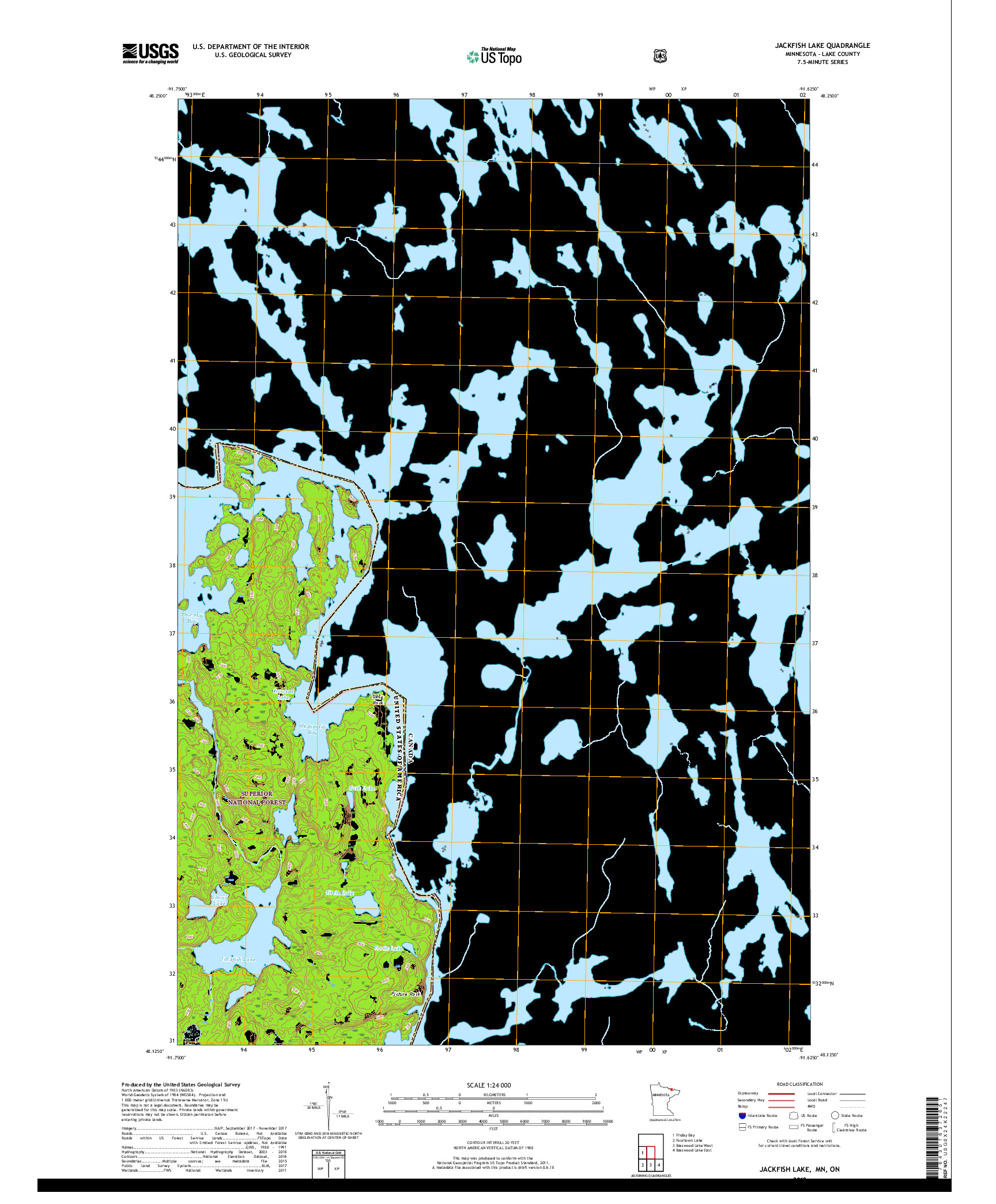 USGS US TOPO 7.5-MINUTE MAP FOR JACKFISH LAKE, MN,ON 2019
