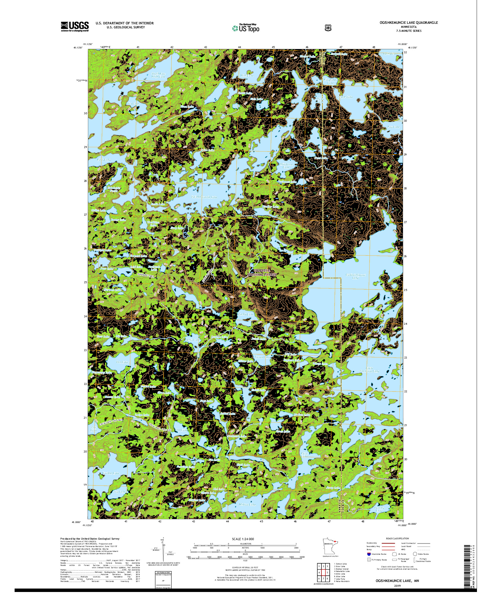 USGS US TOPO 7.5-MINUTE MAP FOR OGISHKEMUNCIE LAKE, MN 2019