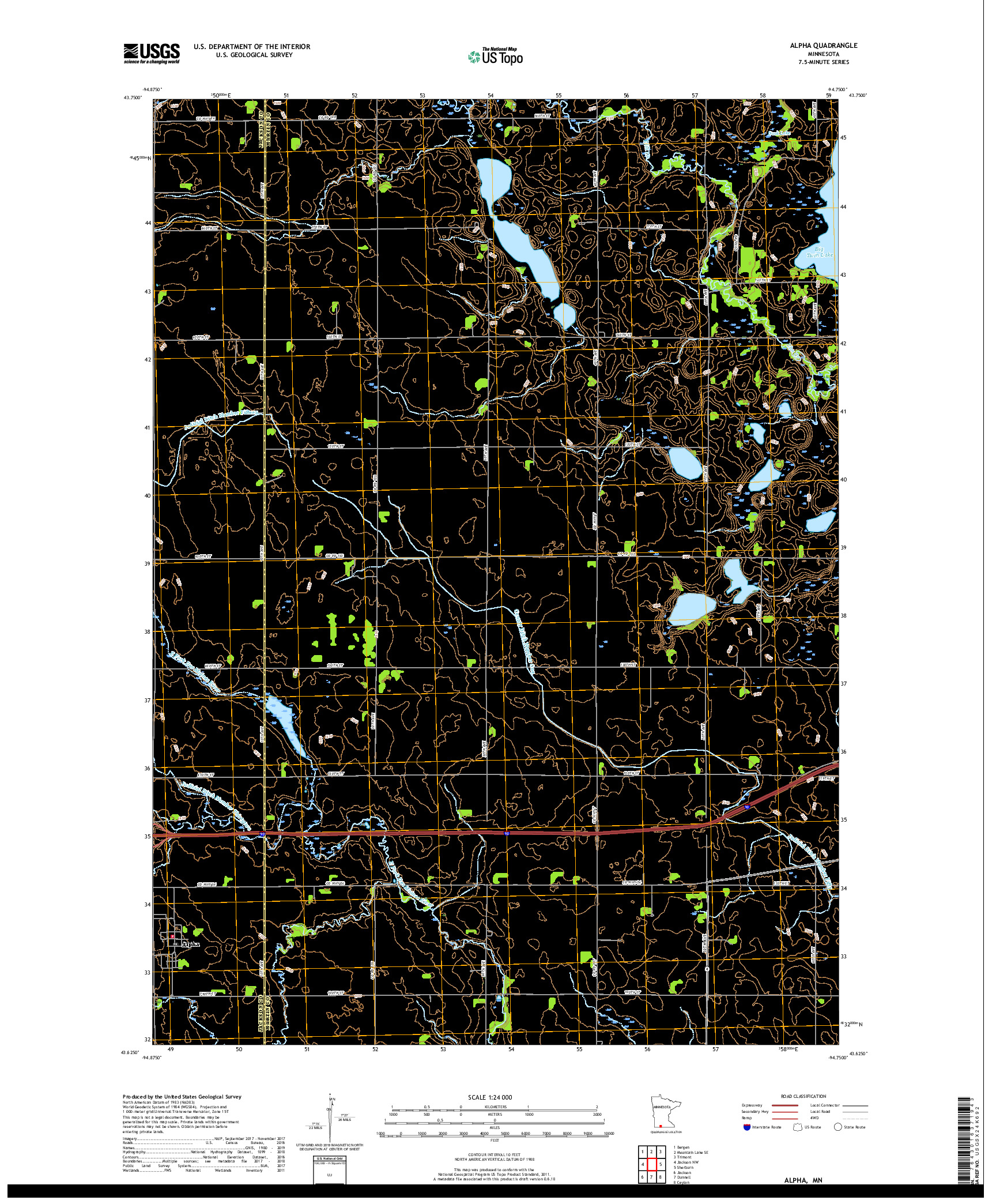 USGS US TOPO 7.5-MINUTE MAP FOR ALPHA, MN 2019