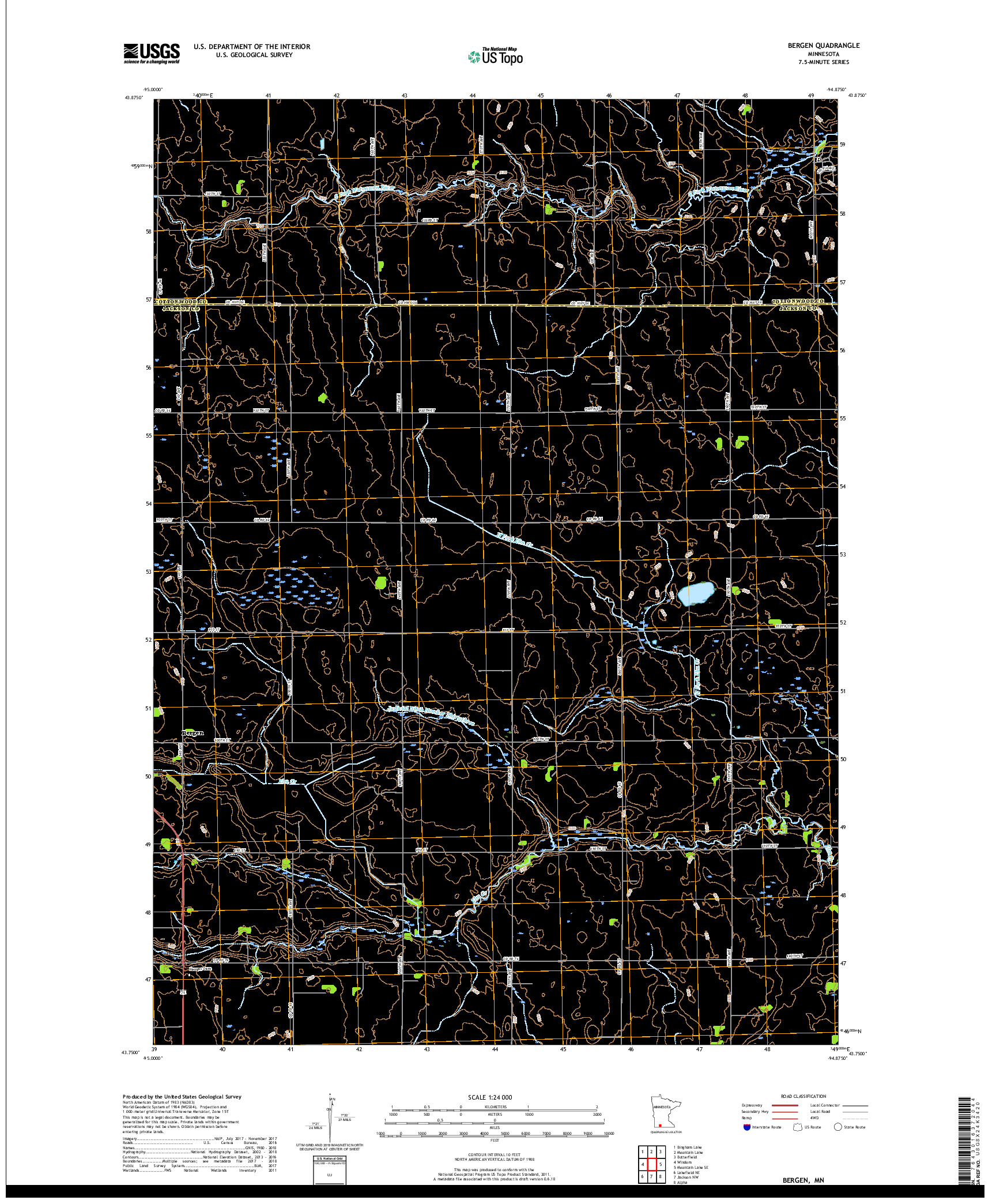 USGS US TOPO 7.5-MINUTE MAP FOR BERGEN, MN 2019