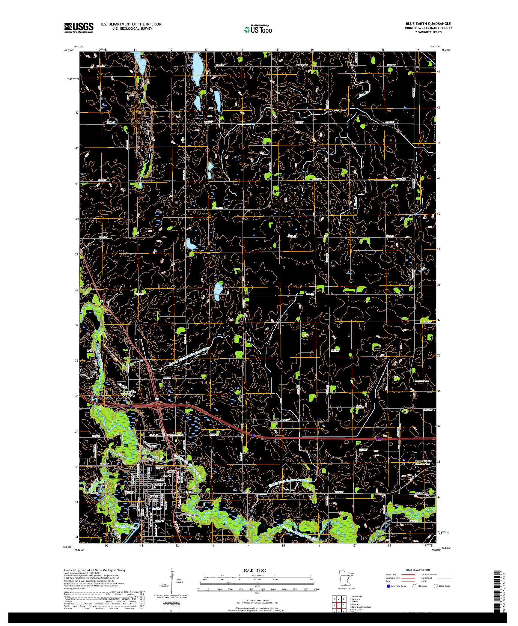 USGS US TOPO 7.5-MINUTE MAP FOR BLUE EARTH, MN 2019