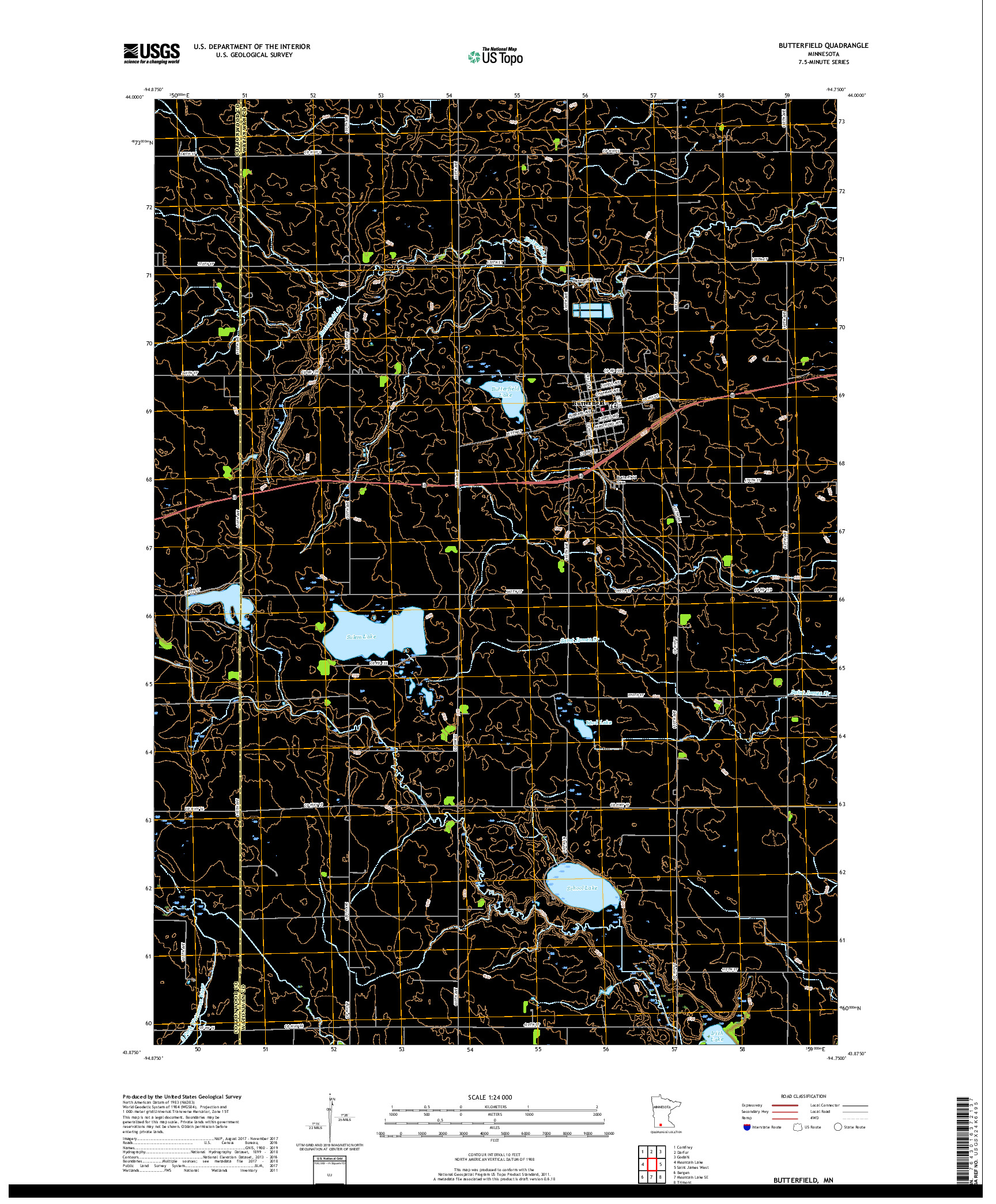 USGS US TOPO 7.5-MINUTE MAP FOR BUTTERFIELD, MN 2019