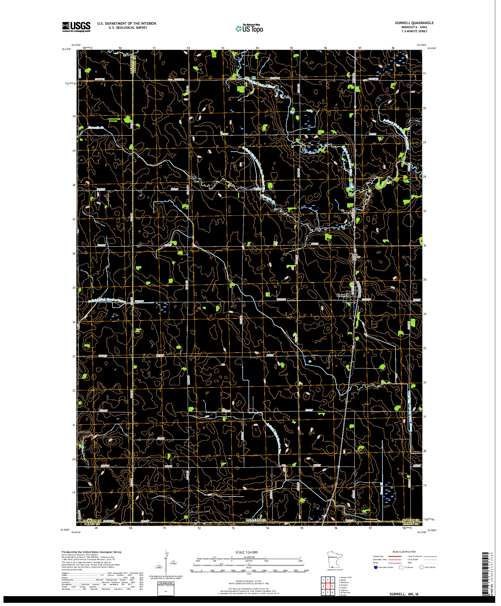 USGS US TOPO 7.5-MINUTE MAP FOR DUNNELL, MN,IA 2019