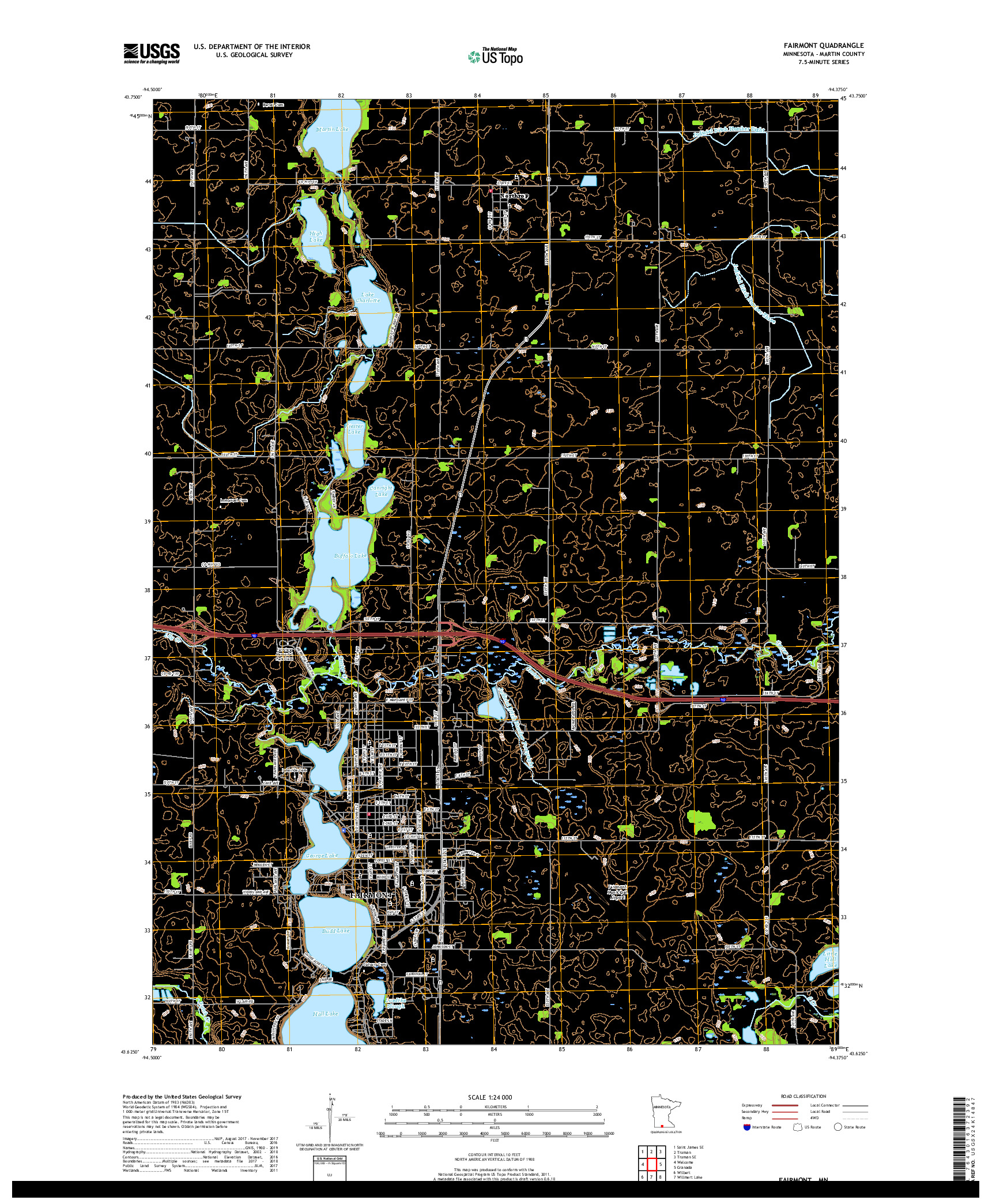 USGS US TOPO 7.5-MINUTE MAP FOR FAIRMONT, MN 2019
