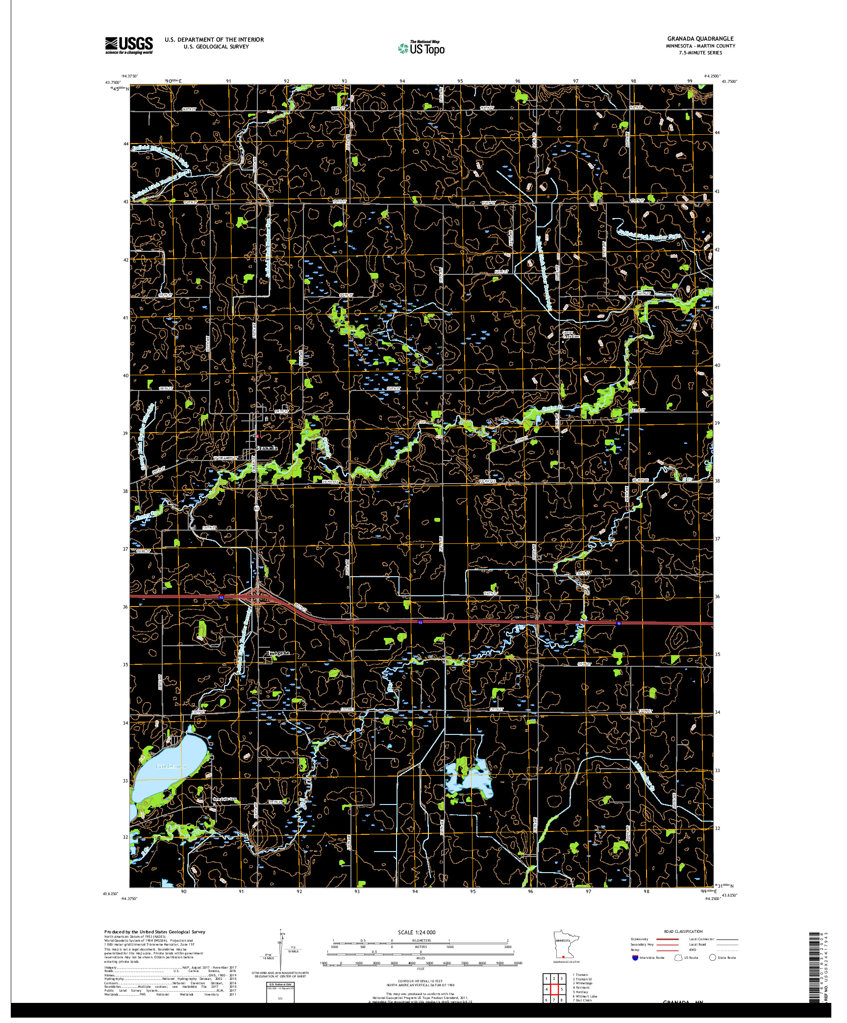 USGS US TOPO 7.5-MINUTE MAP FOR GRANADA, MN 2019