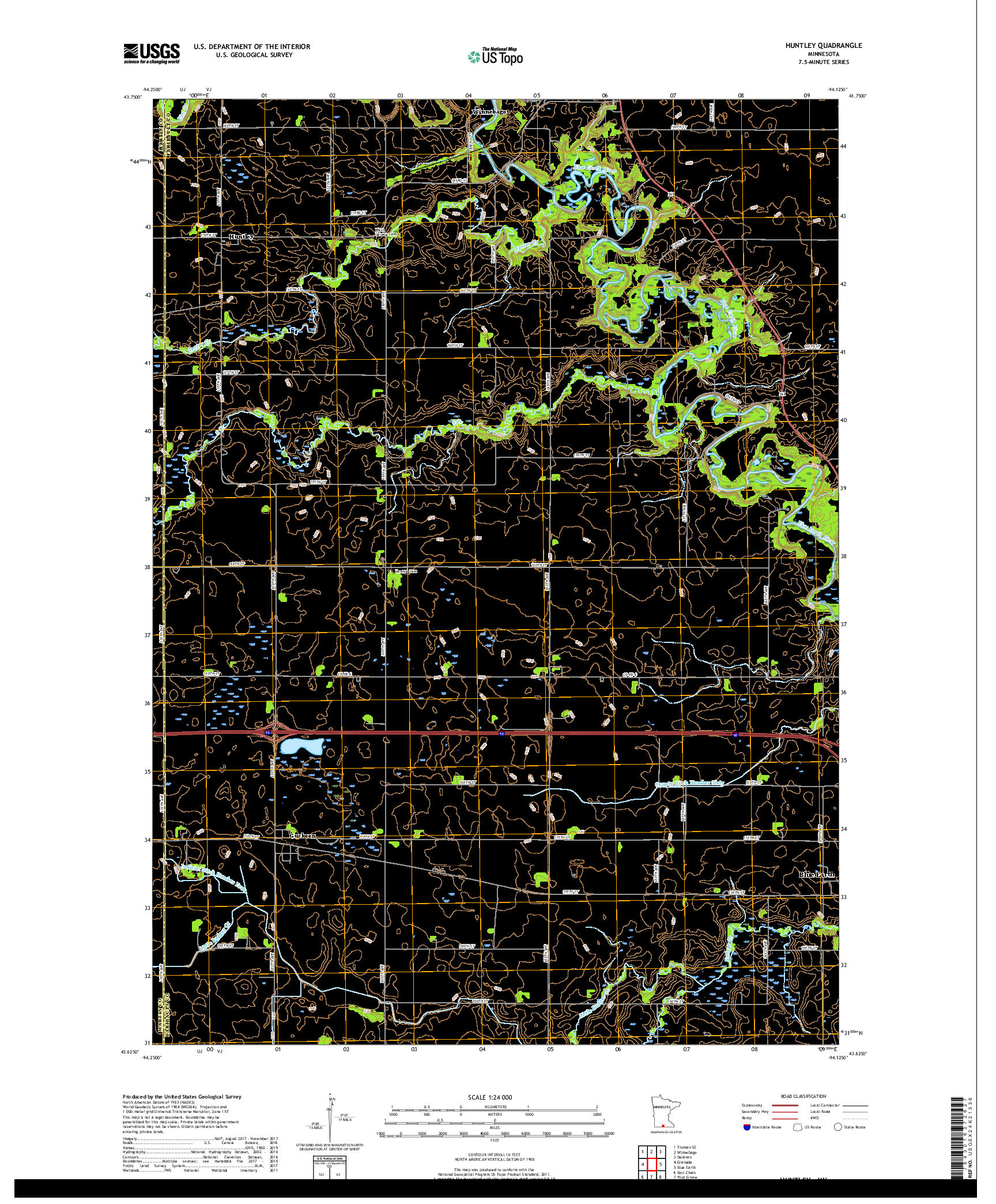 USGS US TOPO 7.5-MINUTE MAP FOR HUNTLEY, MN 2019