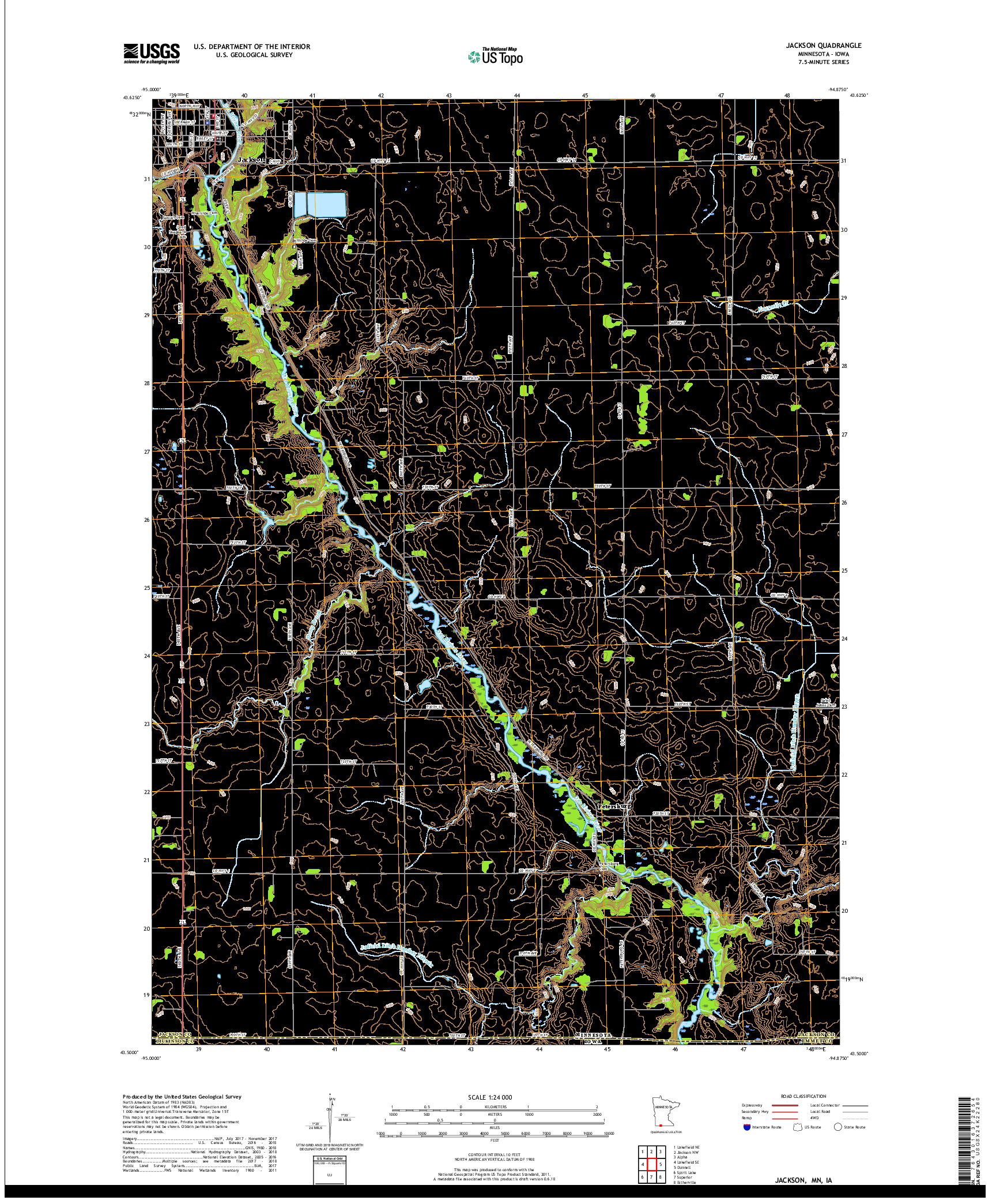 USGS US TOPO 7.5-MINUTE MAP FOR JACKSON, MN,IA 2019