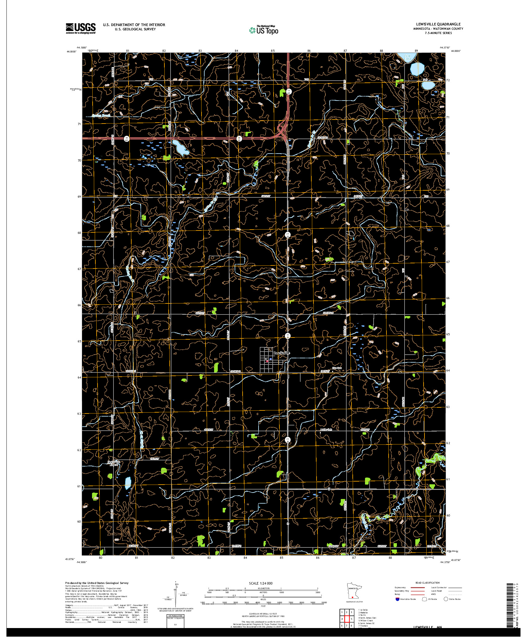 USGS US TOPO 7.5-MINUTE MAP FOR LEWISVILLE, MN 2019