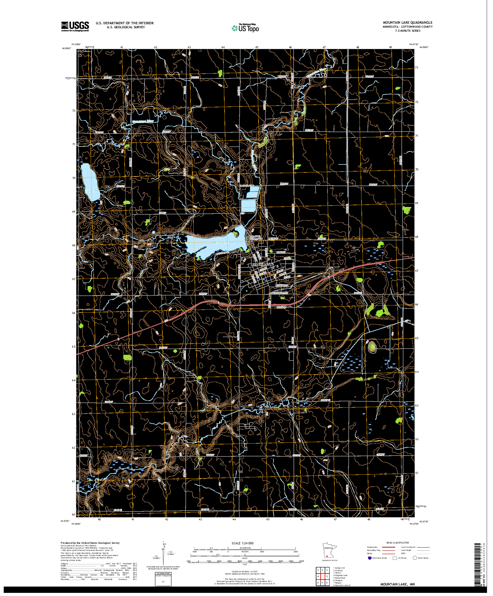 USGS US TOPO 7.5-MINUTE MAP FOR MOUNTAIN LAKE, MN 2019