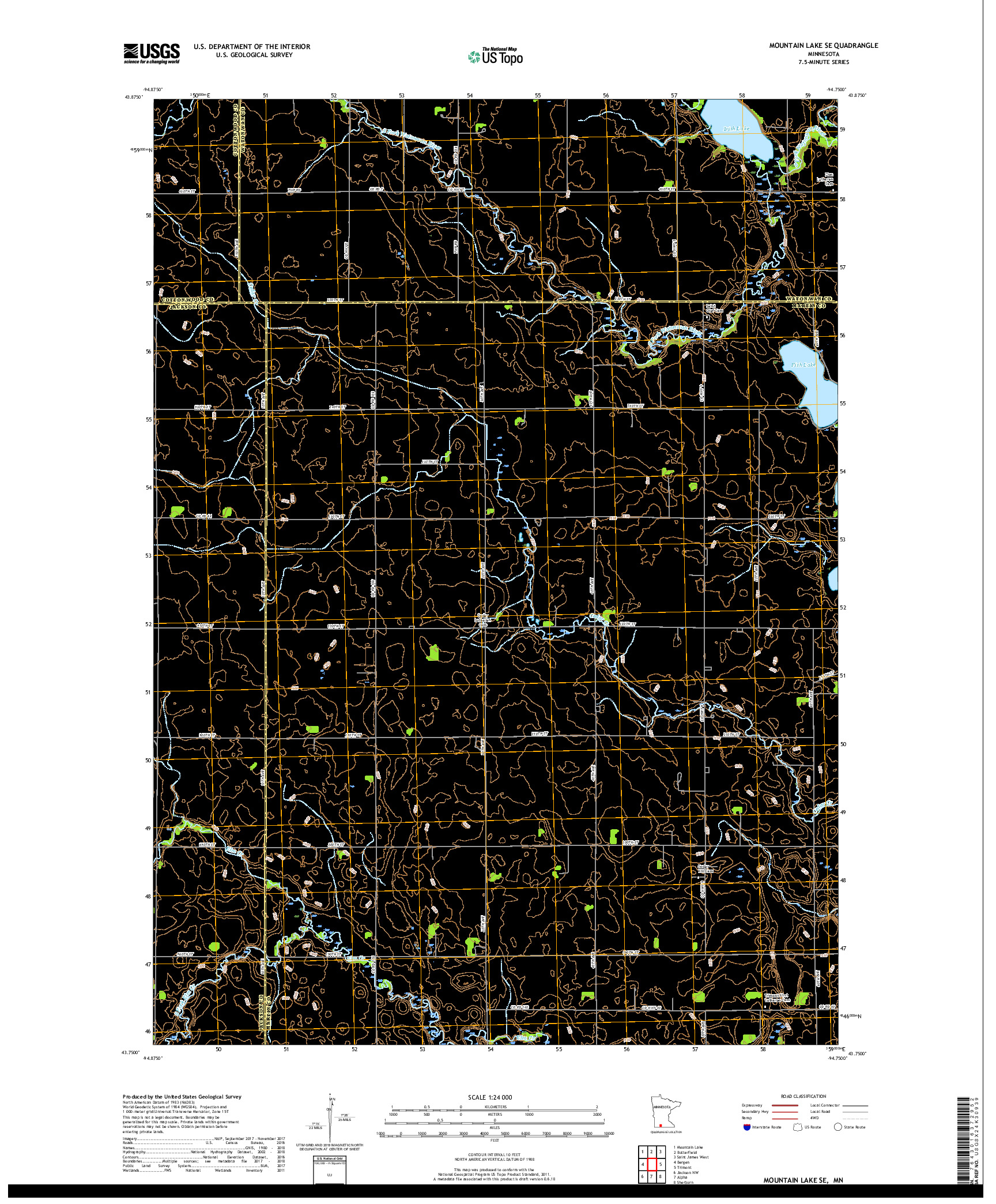 USGS US TOPO 7.5-MINUTE MAP FOR MOUNTAIN LAKE SE, MN 2019