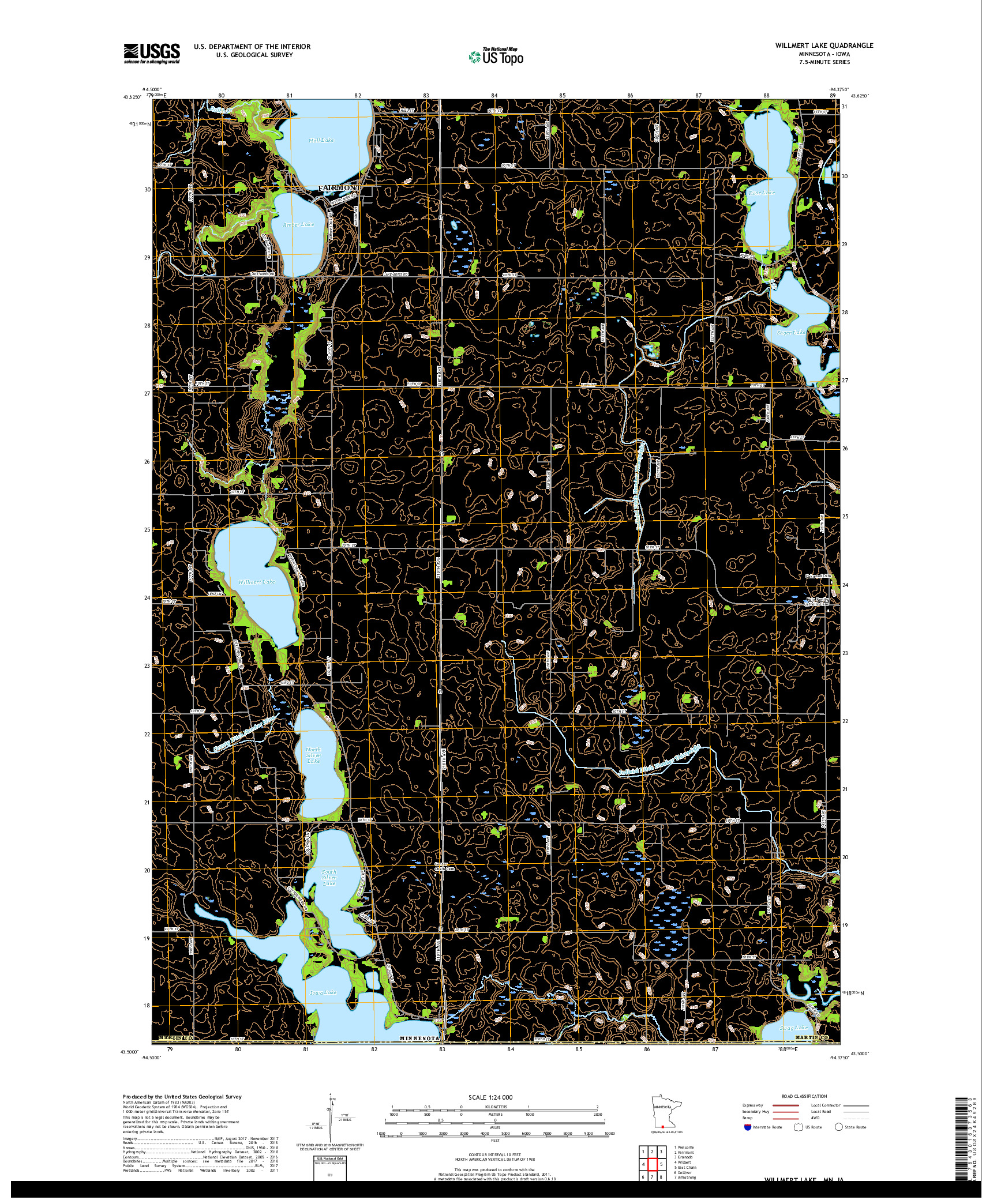 USGS US TOPO 7.5-MINUTE MAP FOR WILLMERT LAKE, MN,IA 2019