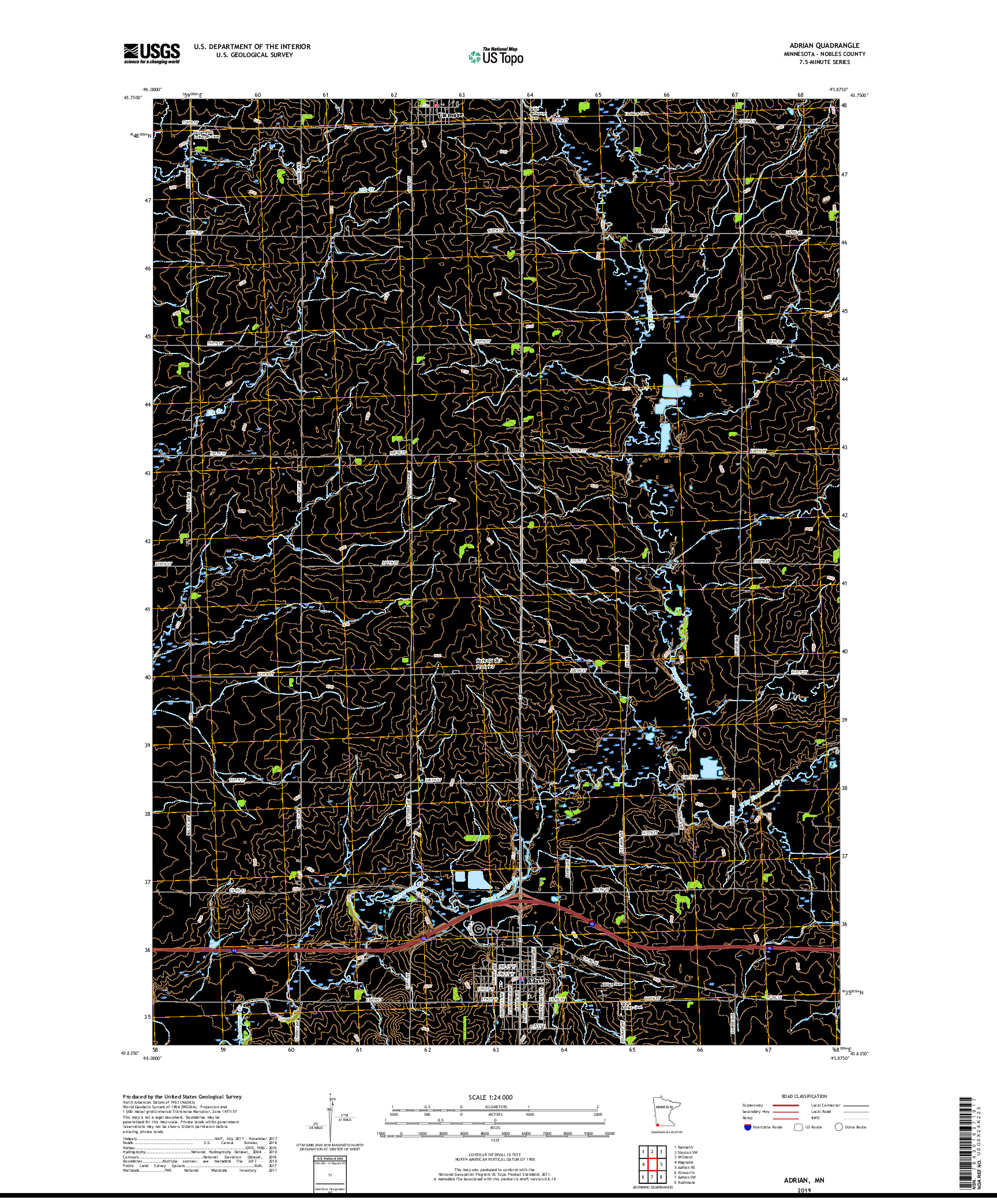 USGS US TOPO 7.5-MINUTE MAP FOR ADRIAN, MN 2019