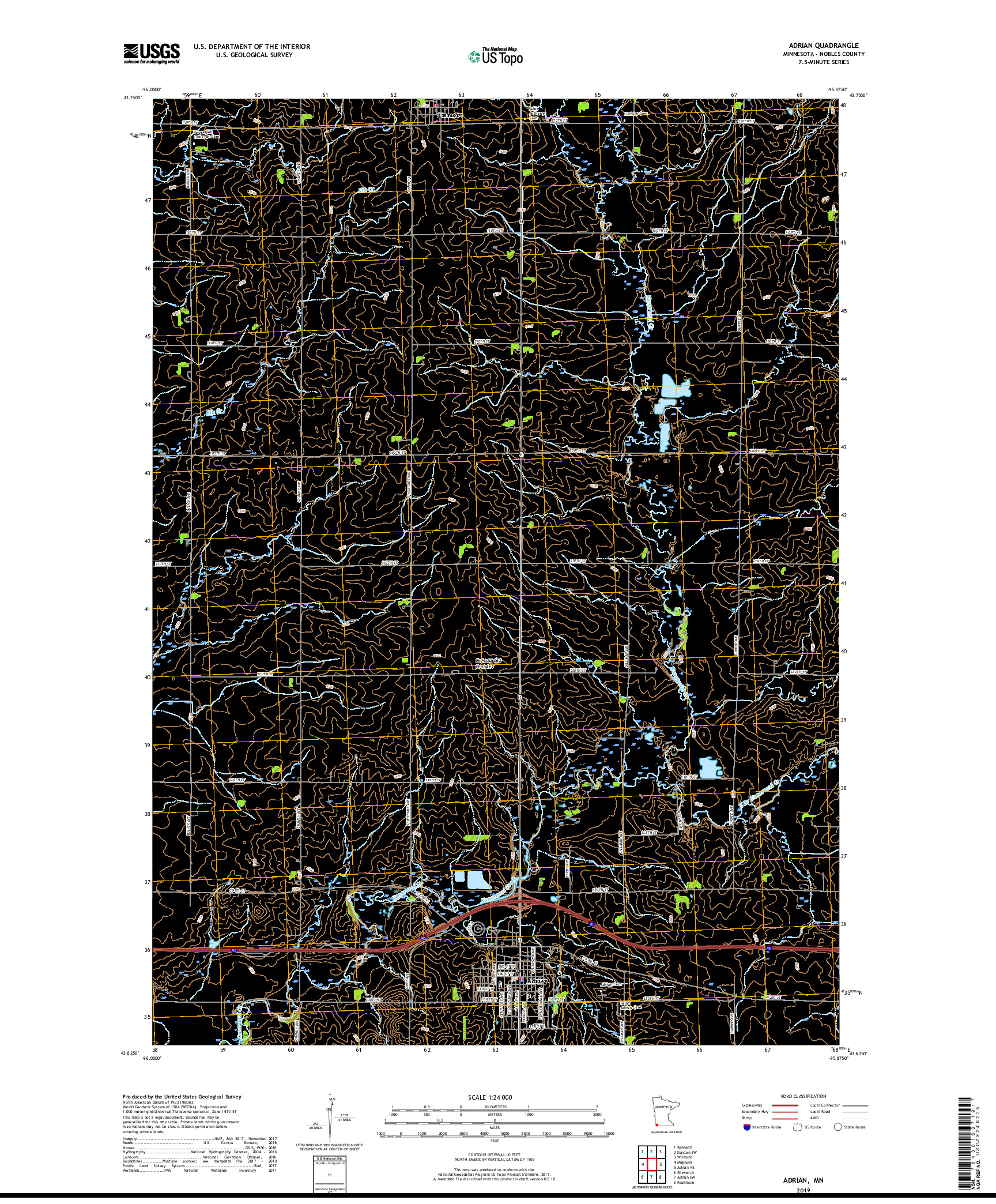USGS US TOPO 7.5-MINUTE MAP FOR ADRIAN, MN 2019