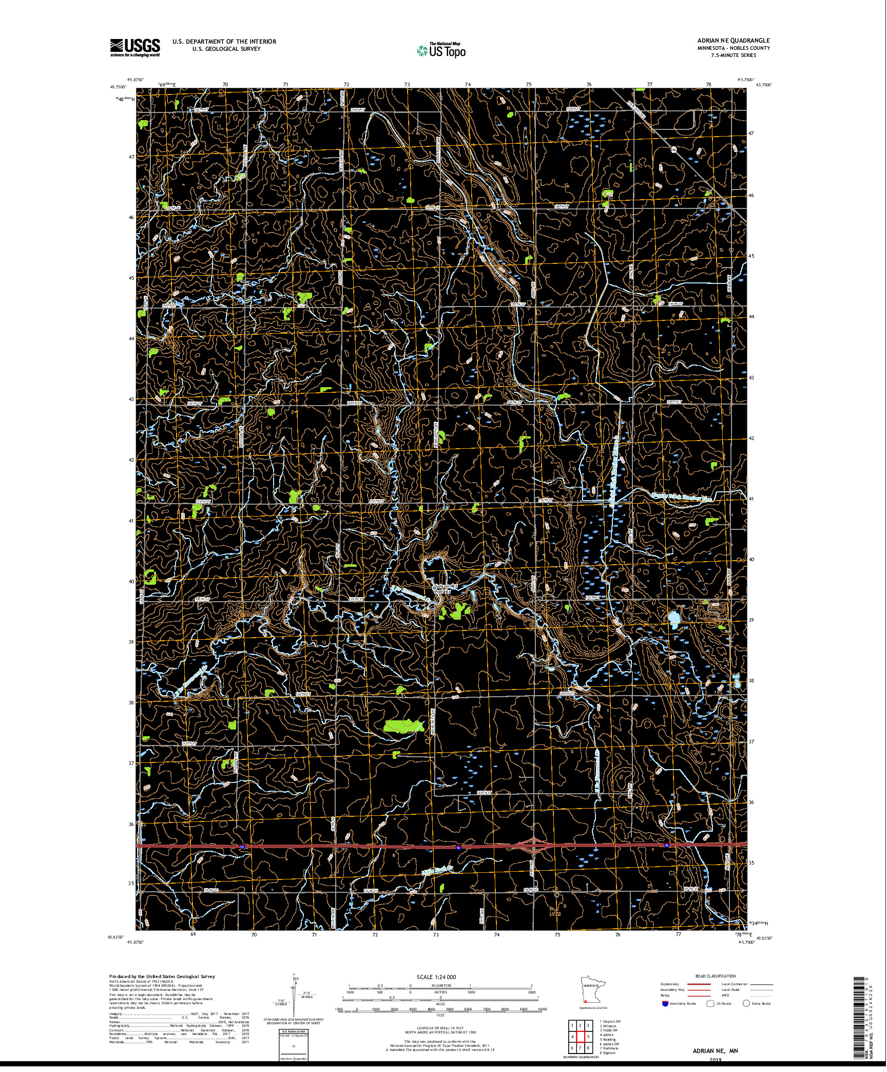 USGS US TOPO 7.5-MINUTE MAP FOR ADRIAN NE, MN 2019