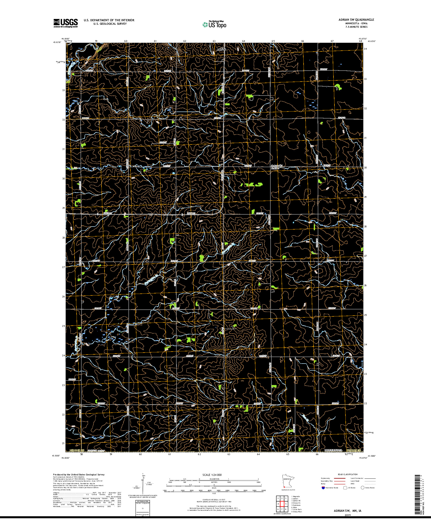 USGS US TOPO 7.5-MINUTE MAP FOR ADRIAN SW, MN,IA 2019