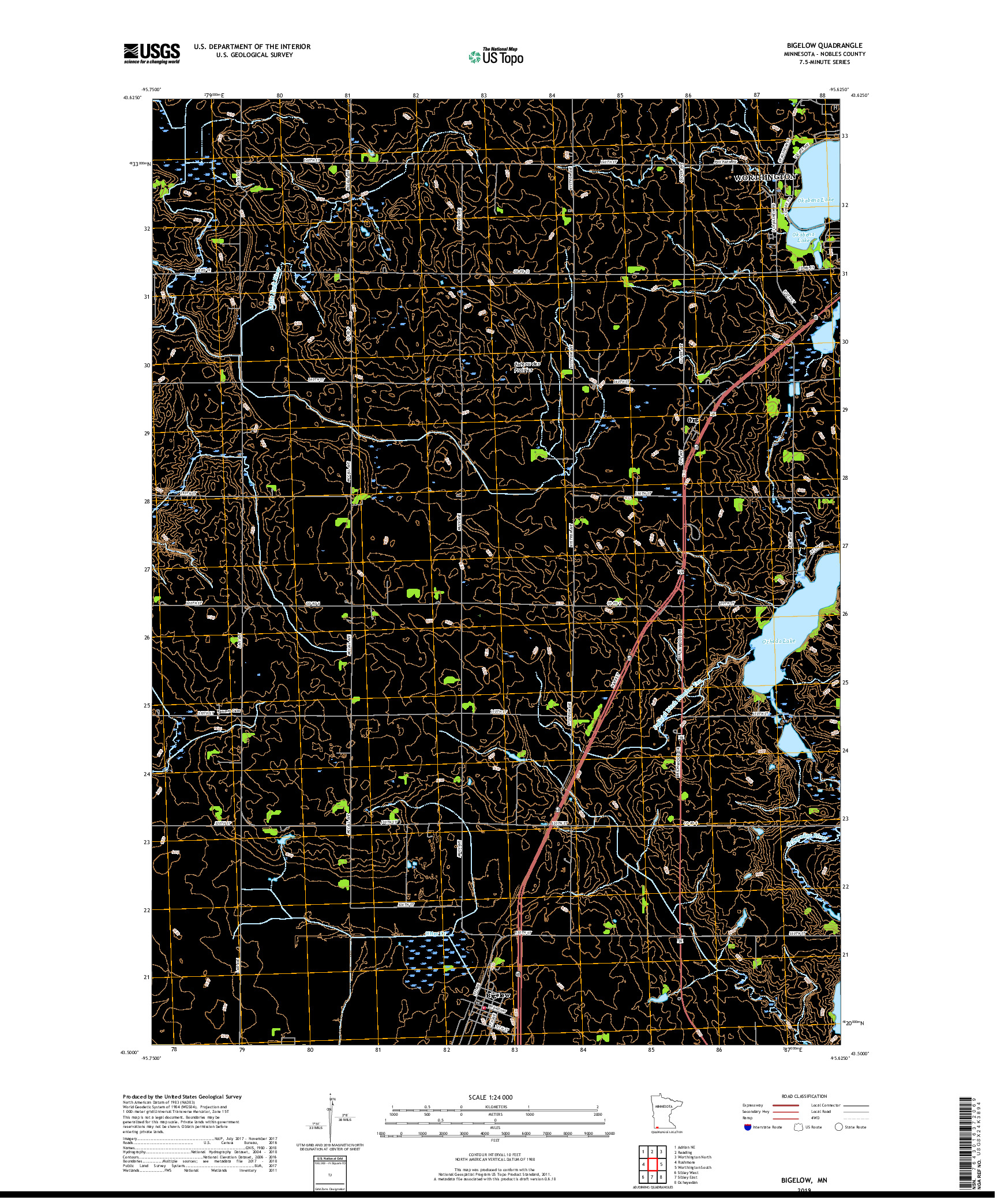 USGS US TOPO 7.5-MINUTE MAP FOR BIGELOW, MN 2019