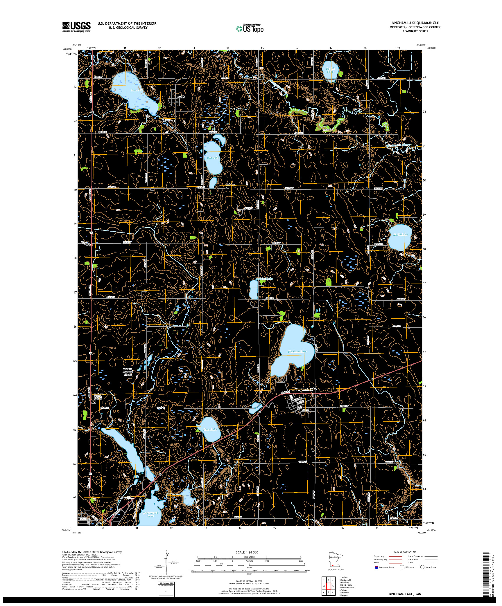 USGS US TOPO 7.5-MINUTE MAP FOR BINGHAM LAKE, MN 2019