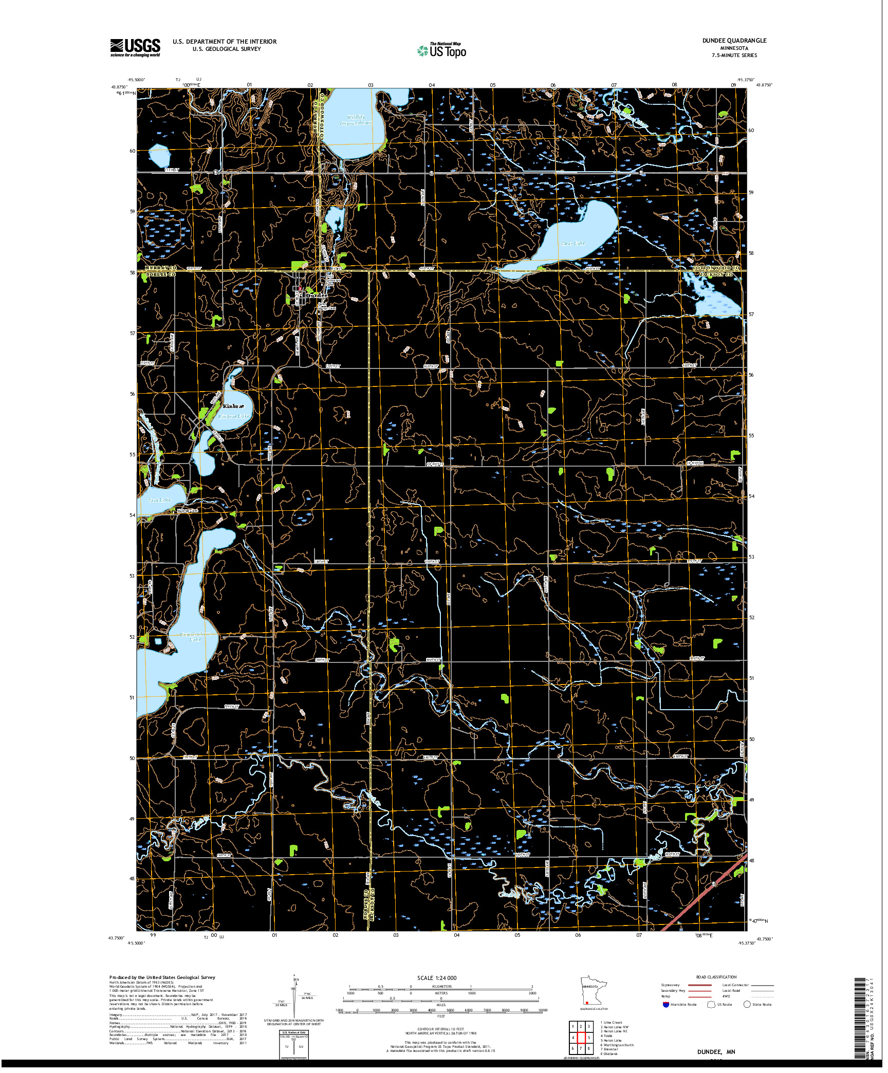 USGS US TOPO 7.5-MINUTE MAP FOR DUNDEE, MN 2019