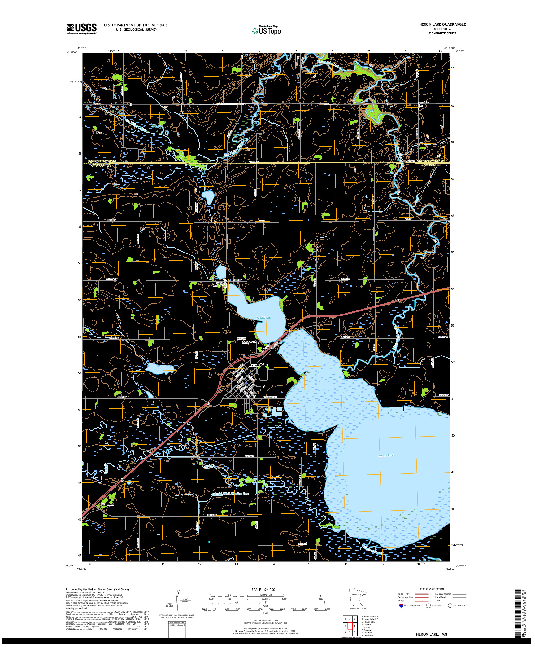 USGS US TOPO 7.5-MINUTE MAP FOR HERON LAKE, MN 2019