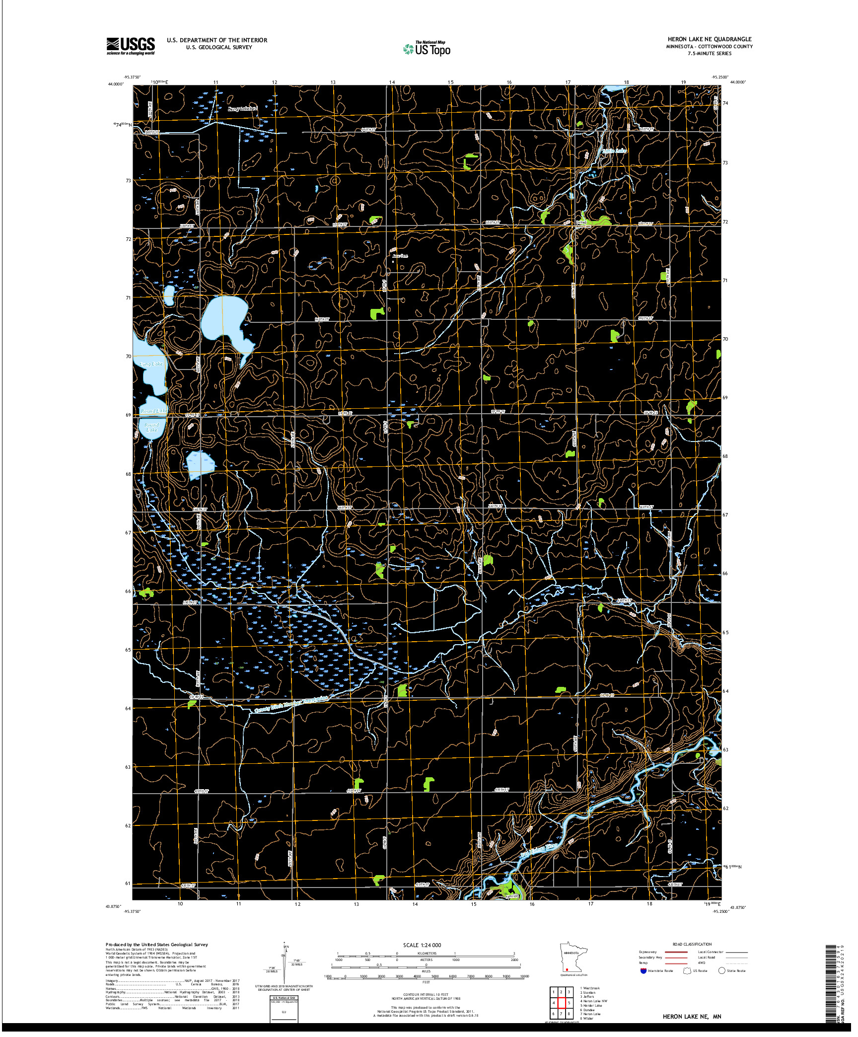 USGS US TOPO 7.5-MINUTE MAP FOR HERON LAKE NE, MN 2019