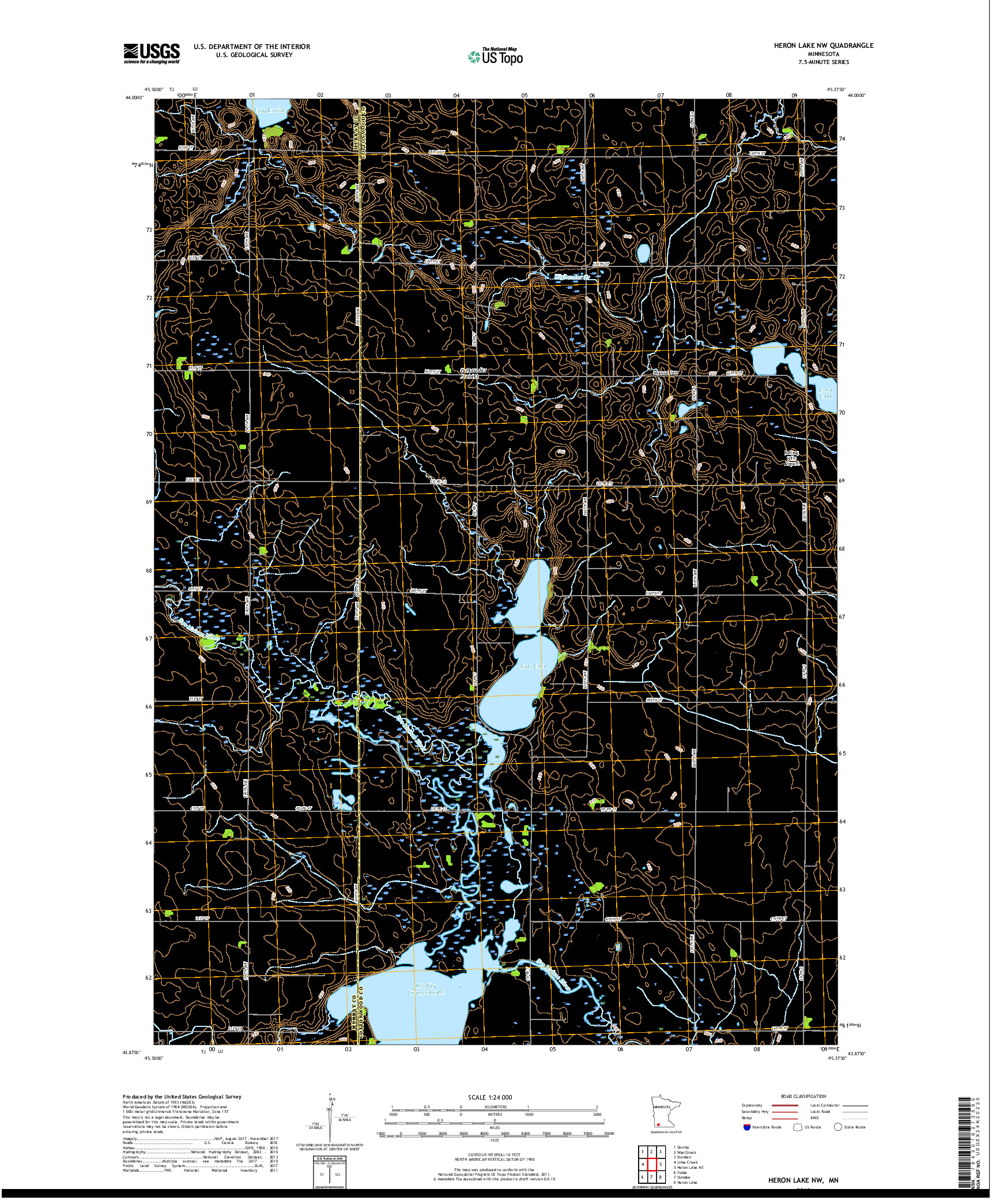 USGS US TOPO 7.5-MINUTE MAP FOR HERON LAKE NW, MN 2019